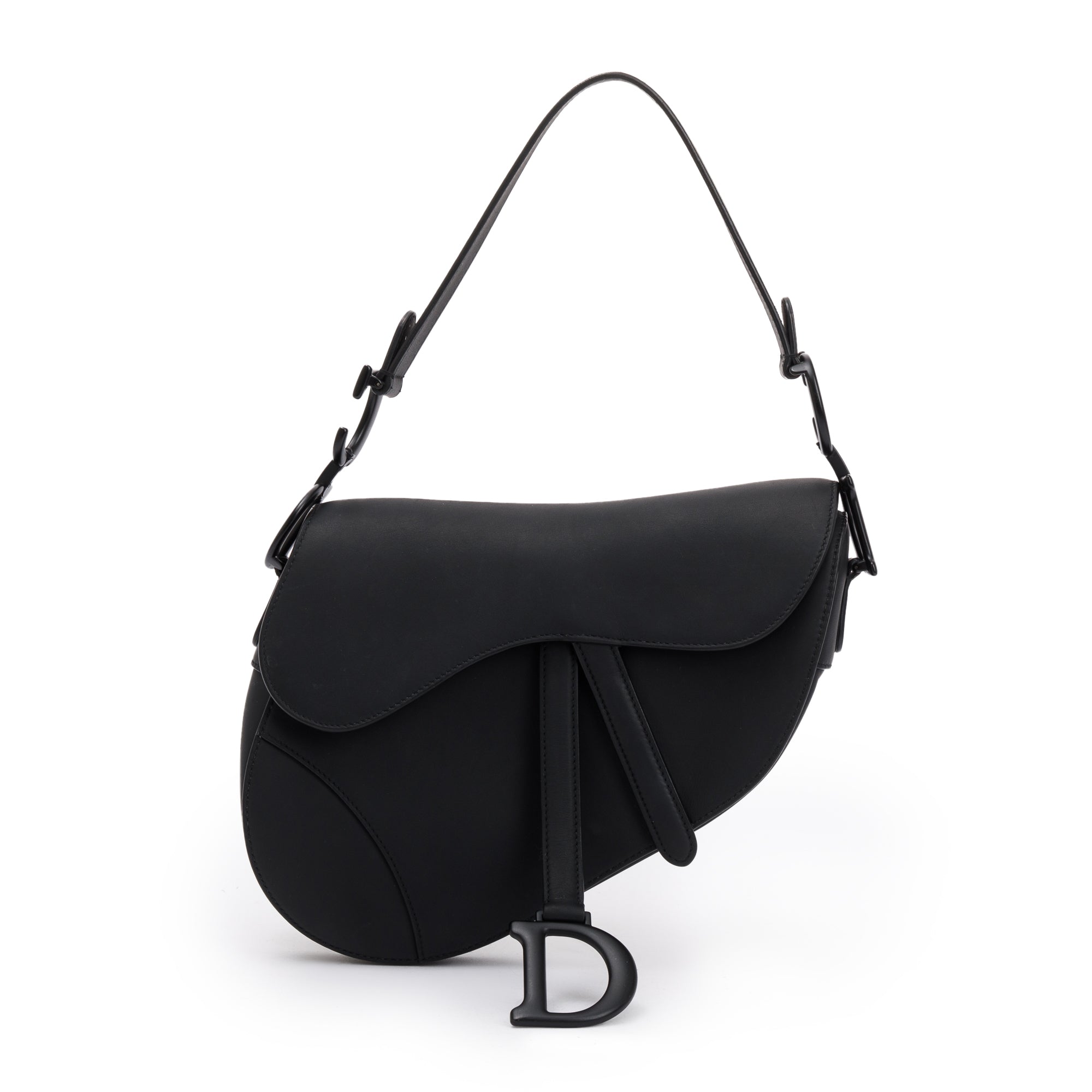 Christian Dior 2022 Black Ultramatte Calfskin Leather Medium Saddle Bag