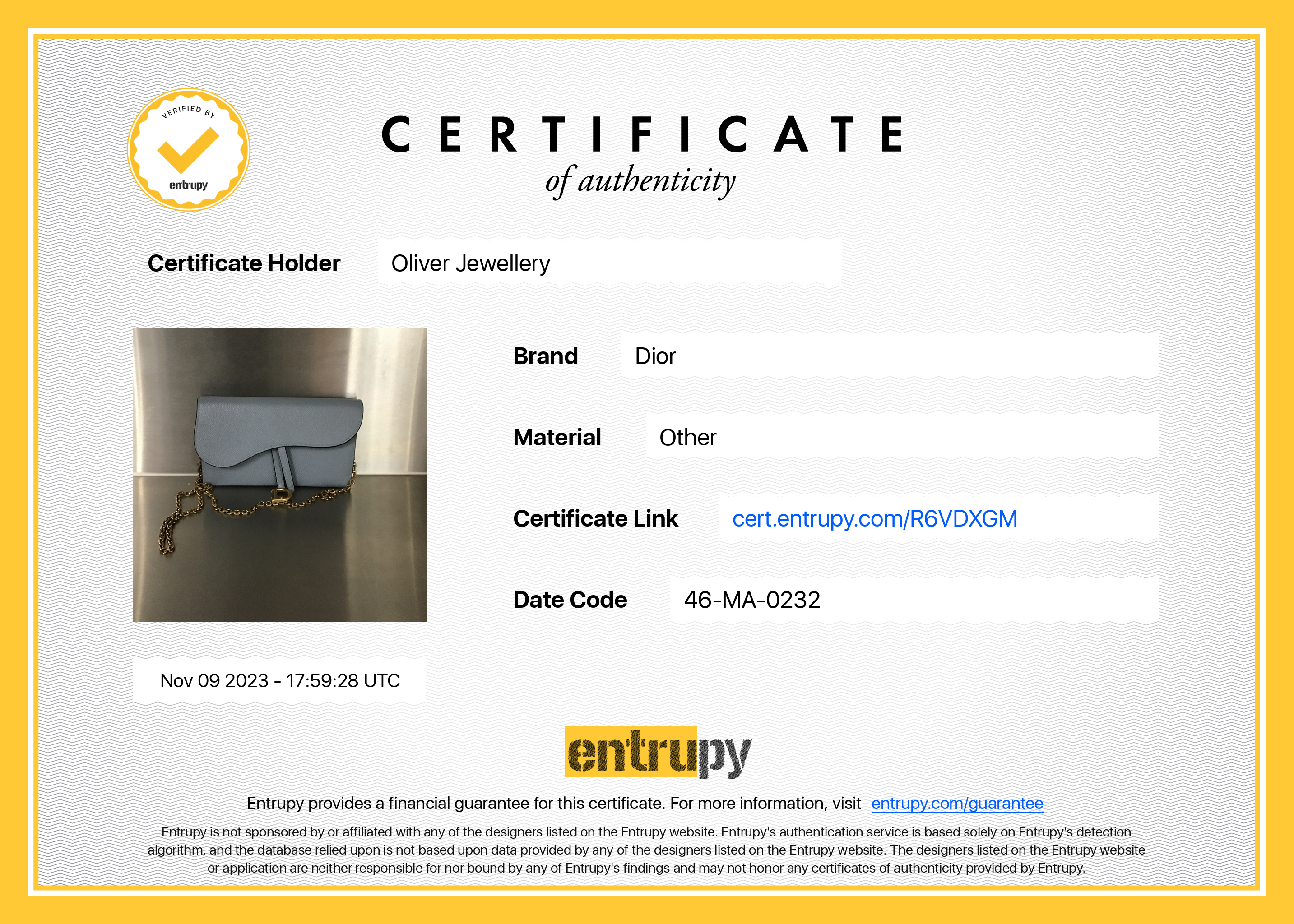 Christian Dior 2022 Blue Grained Calfskin Leather Saddle Chain Pouch w/ Box, Strap & Pouch