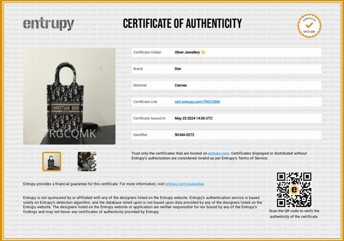 Christian Dior 2022 Blue Oblique Embroidery Mini Vertical Book Tote w/ Strap