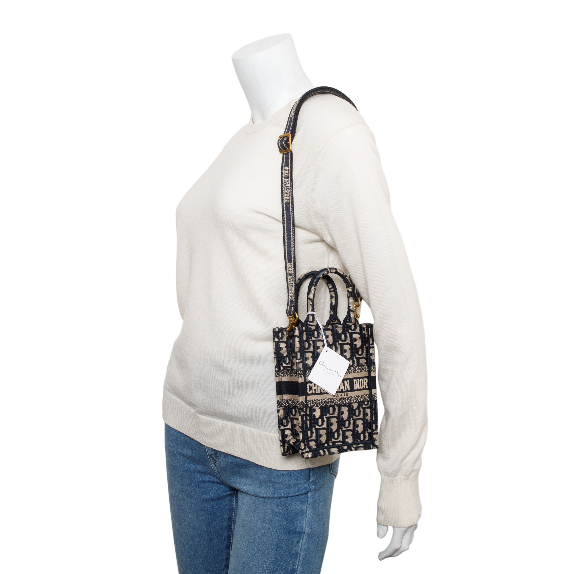 Christian Dior 2022 Blue Oblique Embroidery Mini Vertical Book Tote w/ Strap