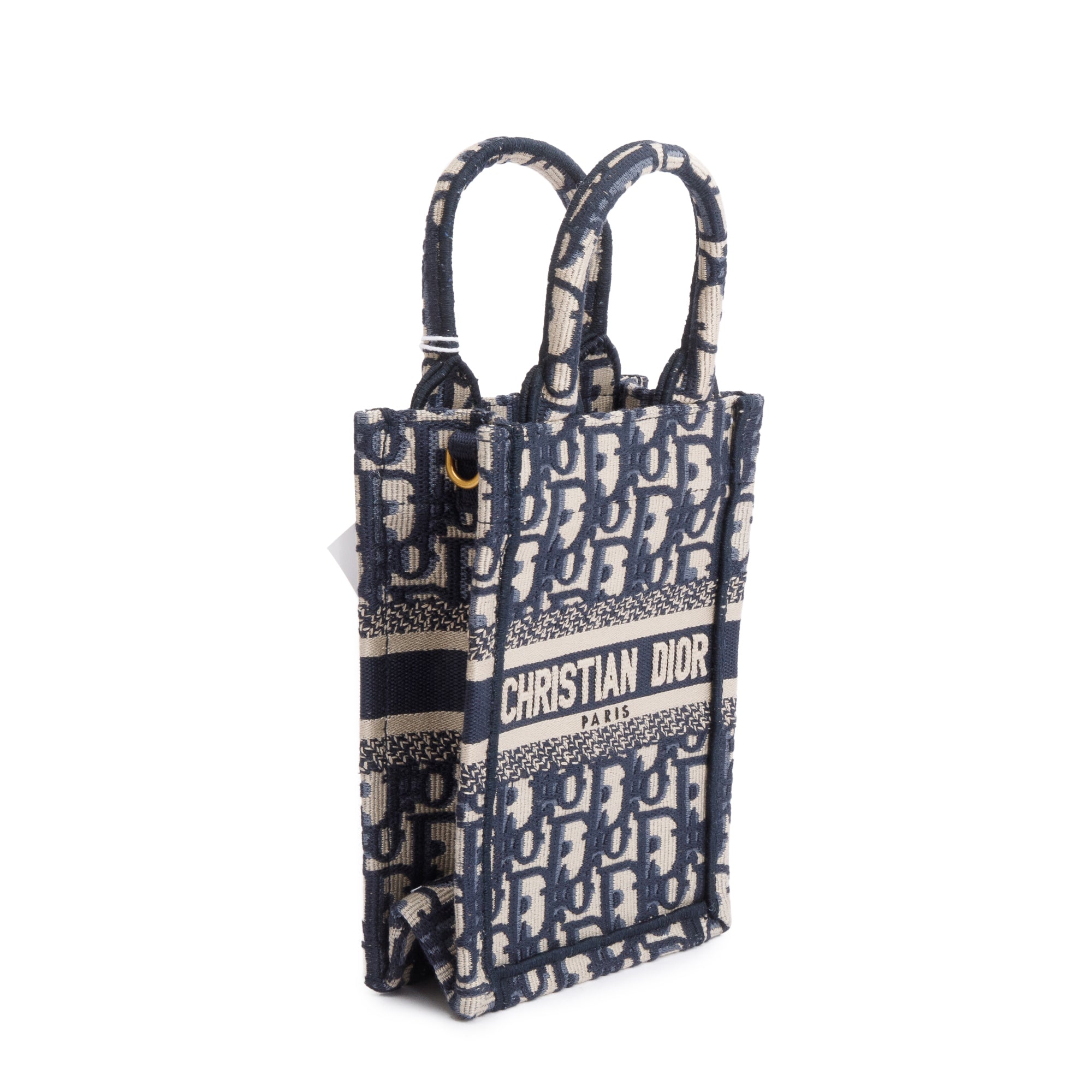 Christian Dior 2022 Blue Oblique Embroidery Mini Vertical Book Tote w/ Strap
