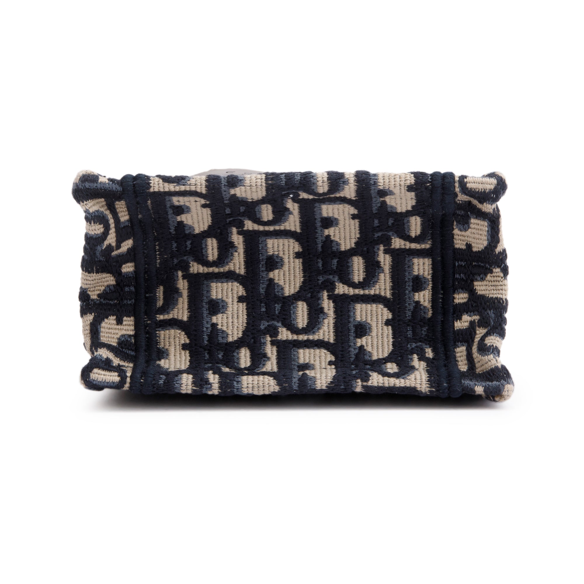 Christian Dior 2022 Blue Oblique Embroidery Mini Vertical Book Tote w/ Strap