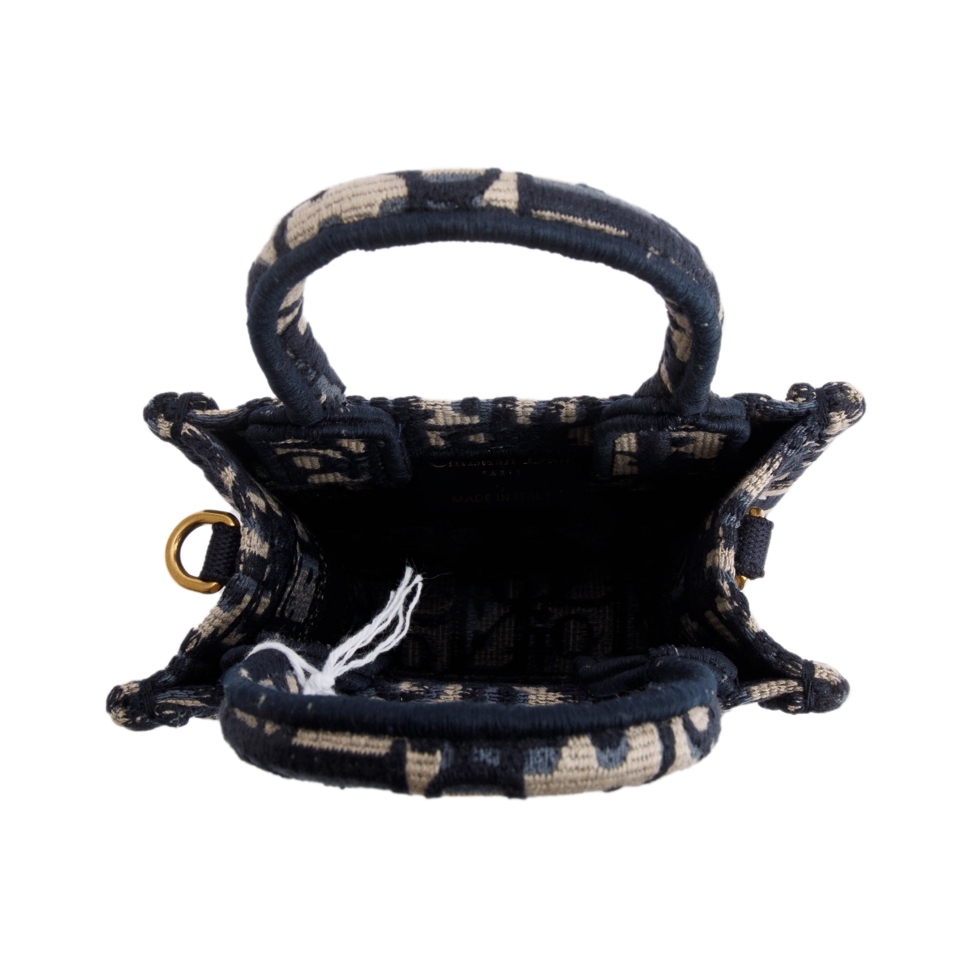 Christian Dior 2022 Blue Oblique Embroidery Mini Vertical Book Tote w/ Strap