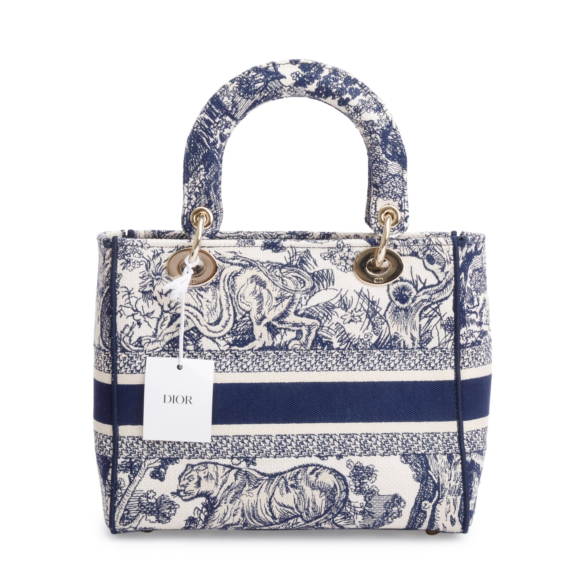 Christian Dior 2022 Blue Toile De Jouy Reverse Embroidery Medium Lady D-Lite Bag w/ Strap