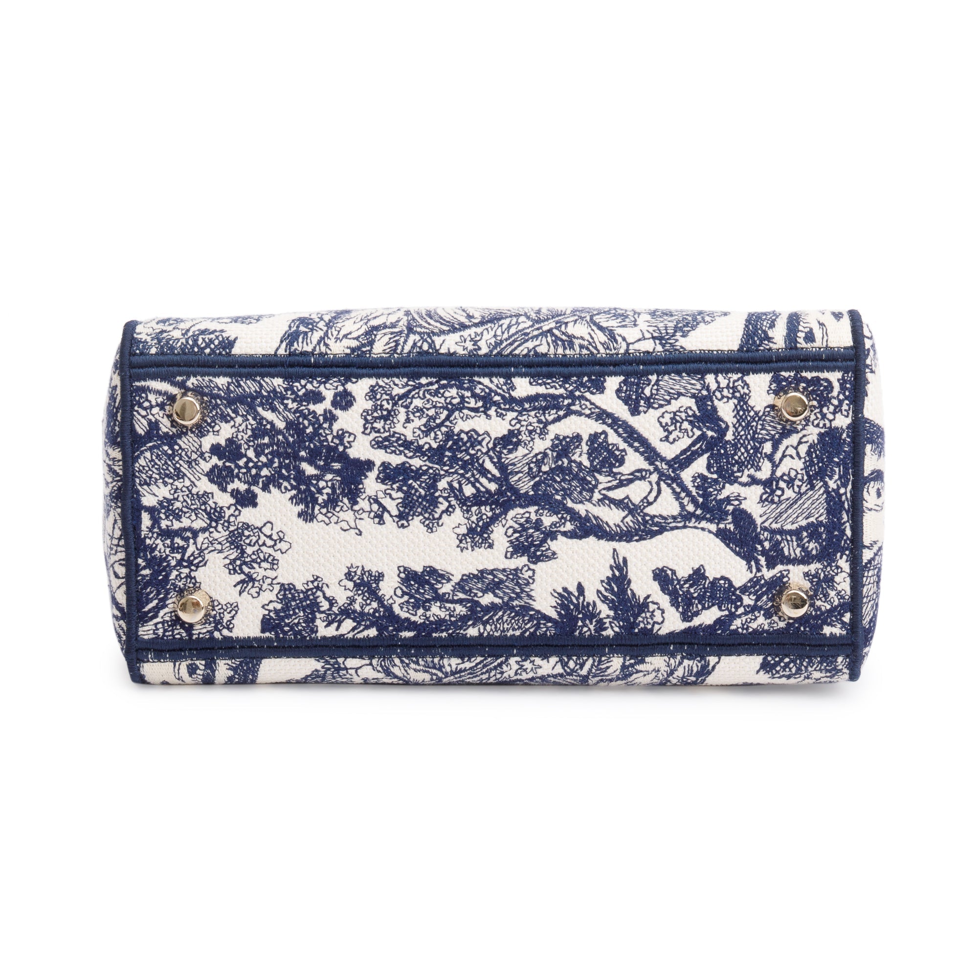 Christian Dior 2022 Blue Toile De Jouy Reverse Embroidery Medium Lady D-Lite Bag w/ Strap