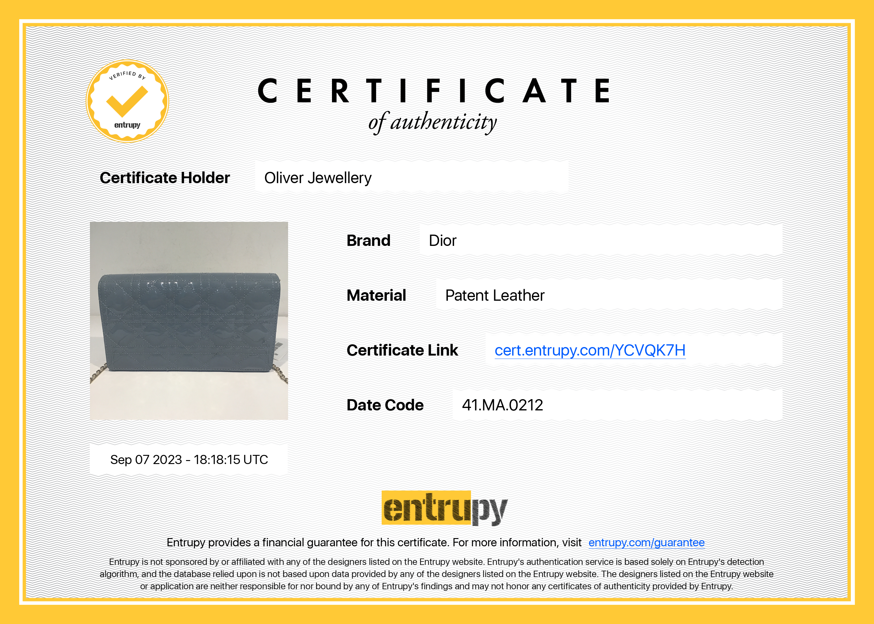 Christian Dior 2022 Cloud Blue Patent Leather Lady Dior Chain Pouch w/ Inserts & Box