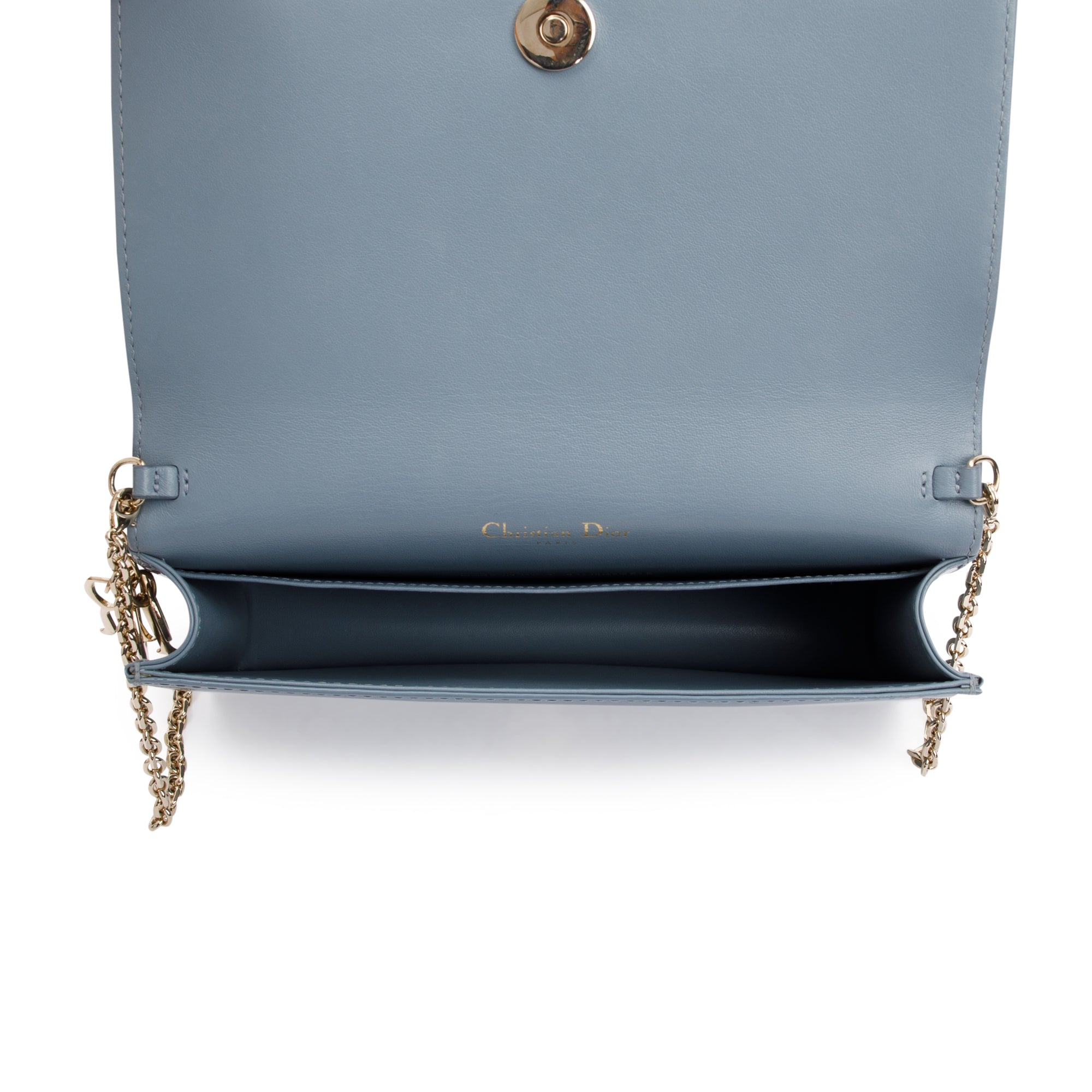 Christian Dior 2022 Cloud Blue Patent Leather Lady Dior Chain Pouch w/ Inserts & Box