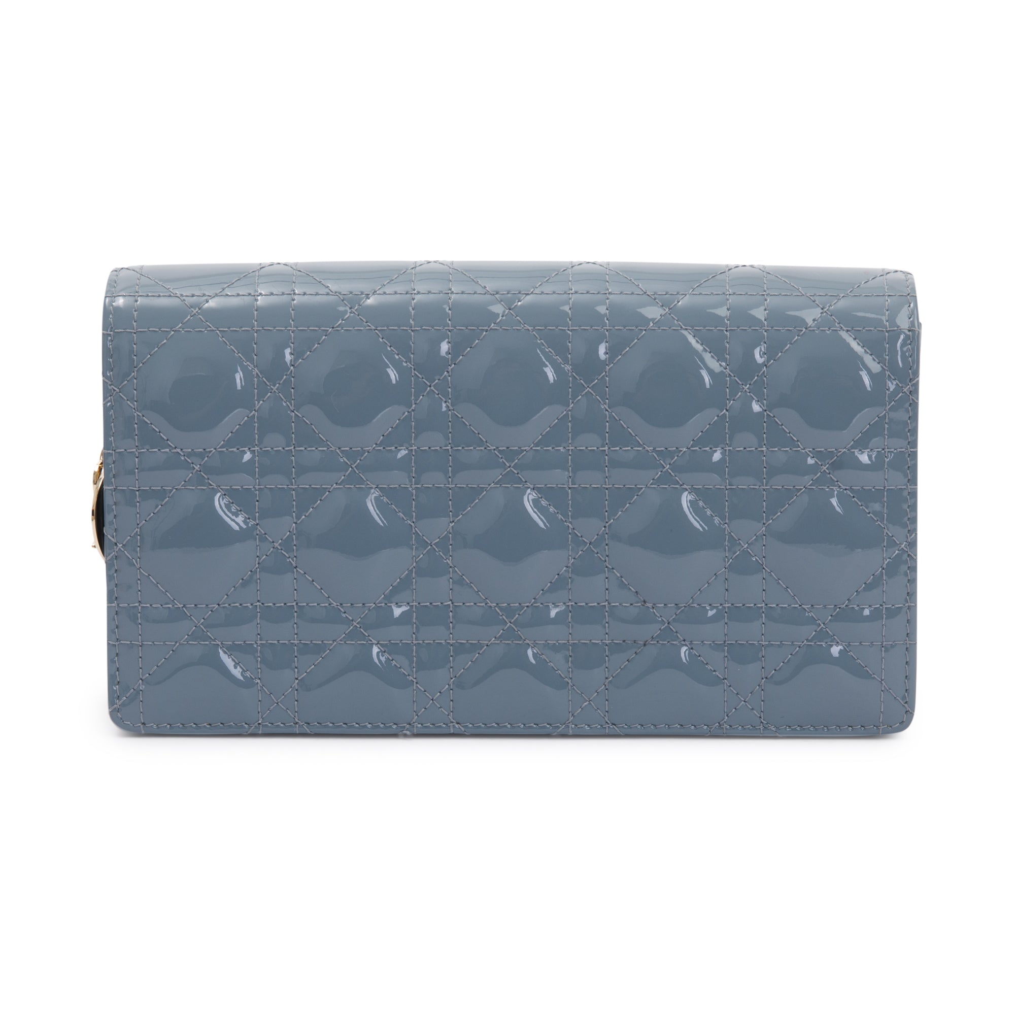 Christian Dior 2022 Cloud Blue Patent Leather Lady Dior Chain Pouch w/ Inserts & Box