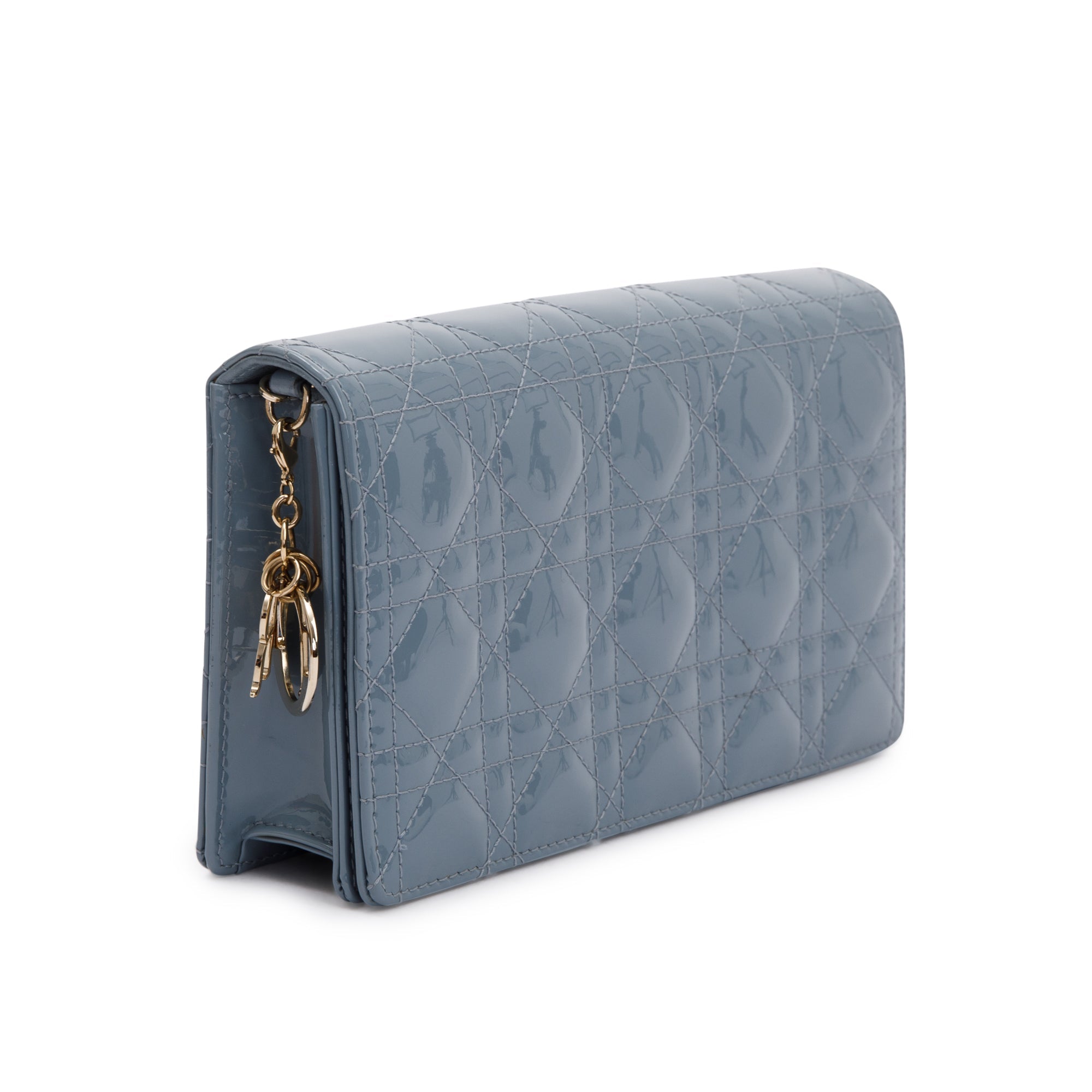 Christian Dior 2022 Cloud Blue Patent Leather Lady Dior Chain Pouch w/ Inserts & Box