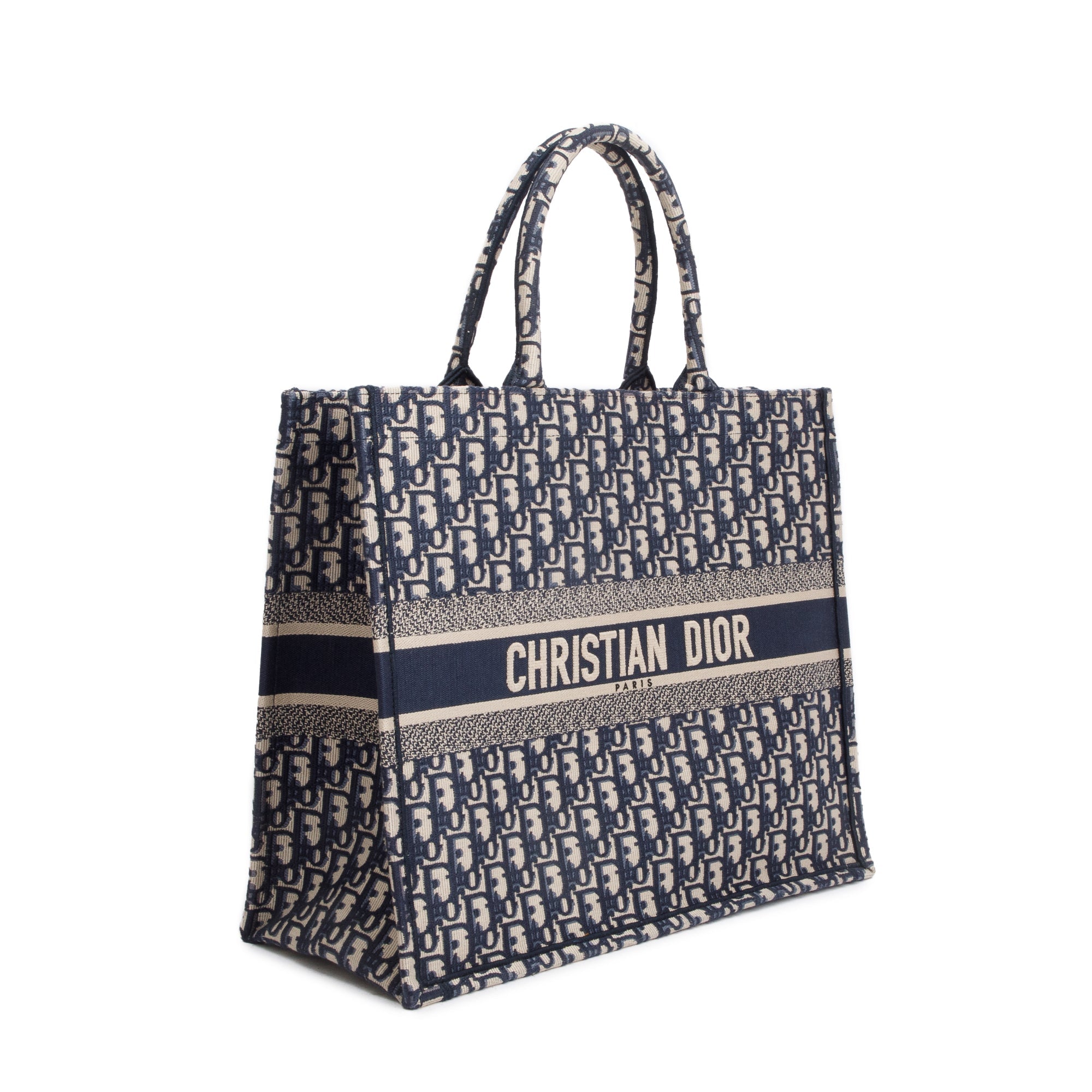 Christian Dior 2022 Ecru and Blue Dior Oblique Embroidery Large Book Tote w/ Box & Receipt