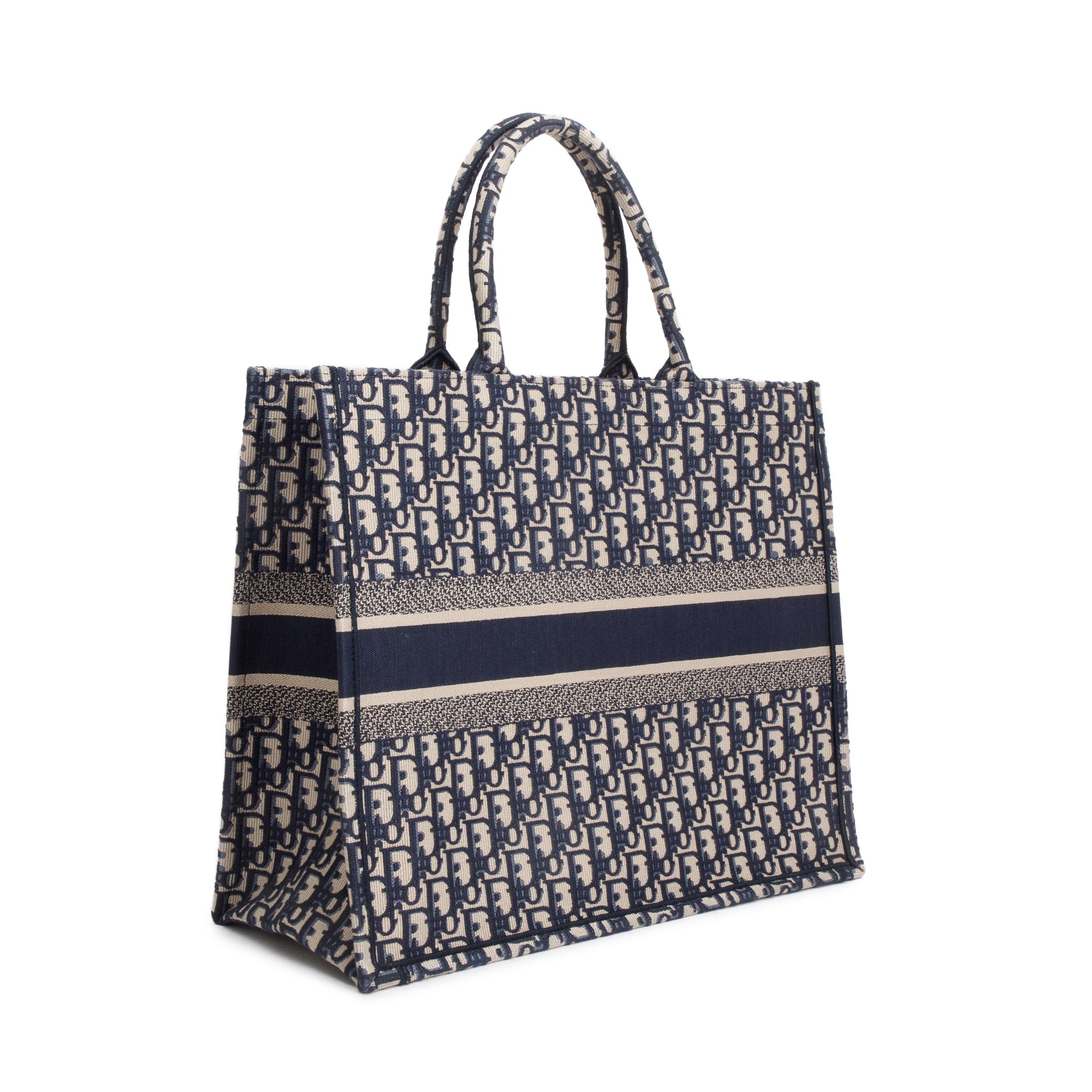 Christian Dior 2022 Ecru and Blue Dior Oblique Embroidery Large Book Tote w/ Box & Receipt