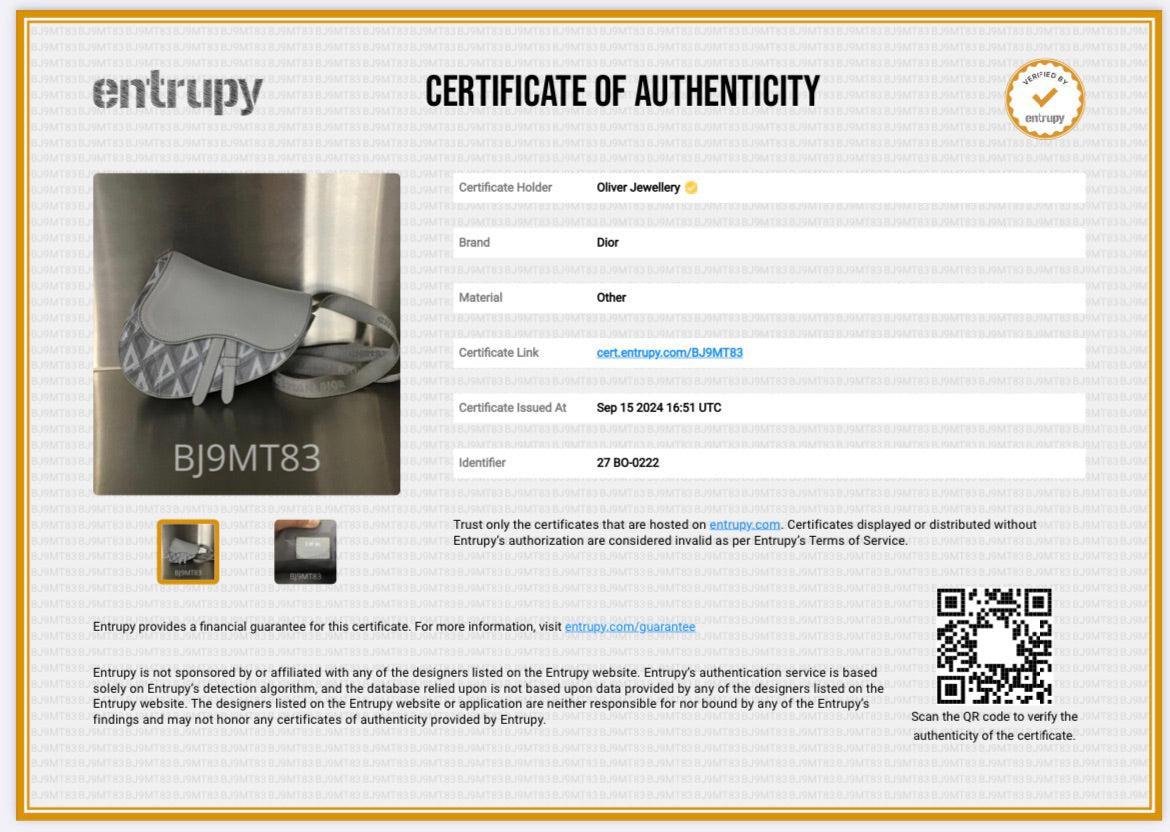 Christian Dior 2022 Grey Calfskin Leather CD Diamond Coated Canvas Mini Saddle Crossbody Bag