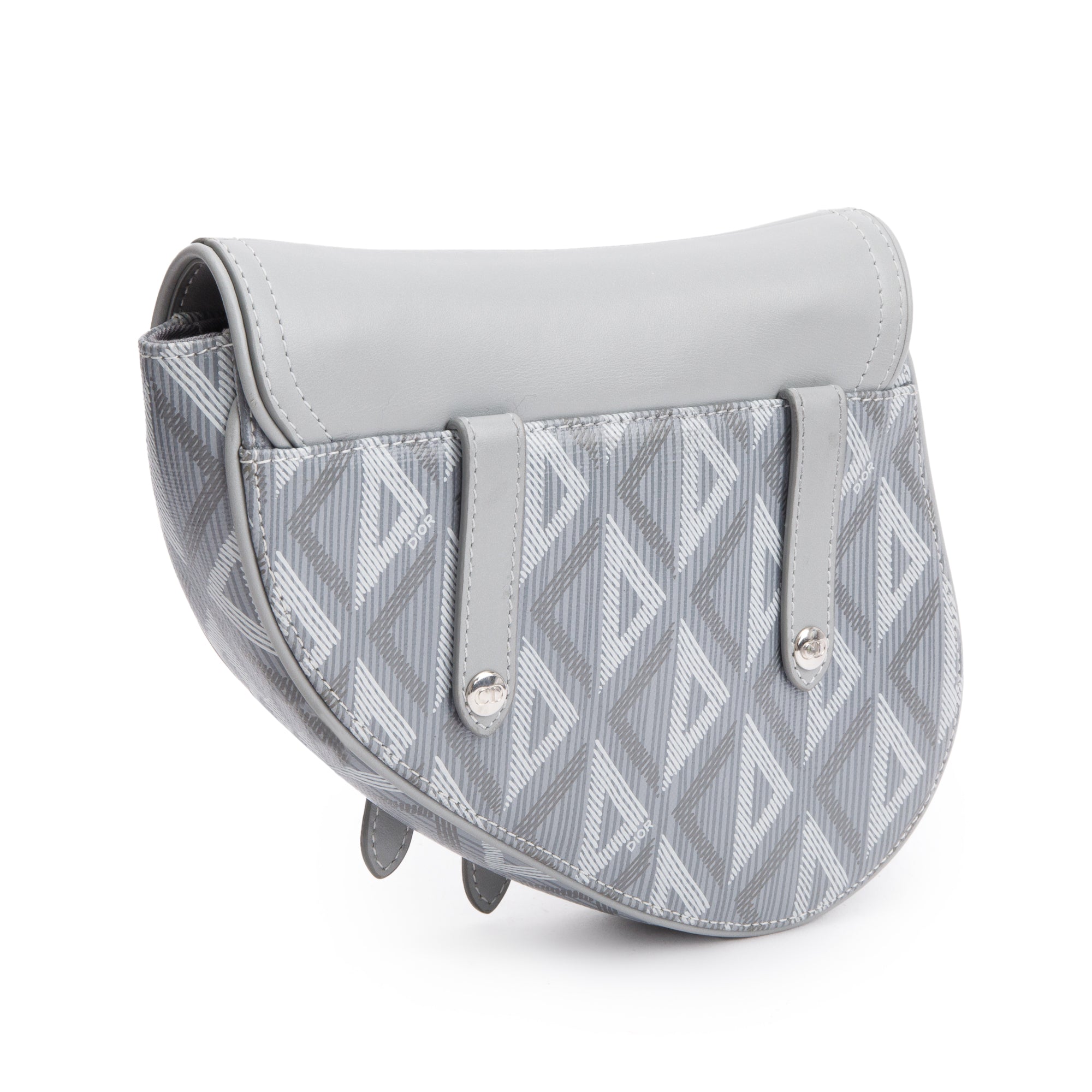 Christian Dior 2022 Grey Calfskin Leather CD Diamond Coated Canvas Mini Saddle Crossbody Bag