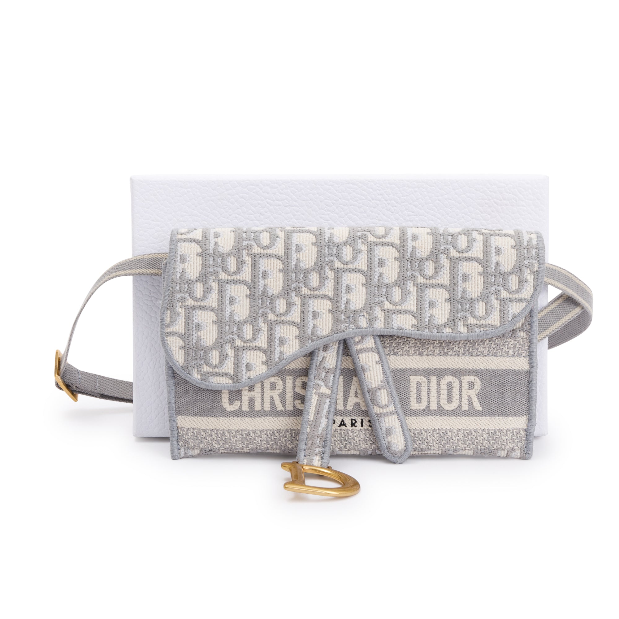 Christian Dior 2022 Grey Oblique Slim Saddle Belt Pouch w/ Box & Authenticity Card