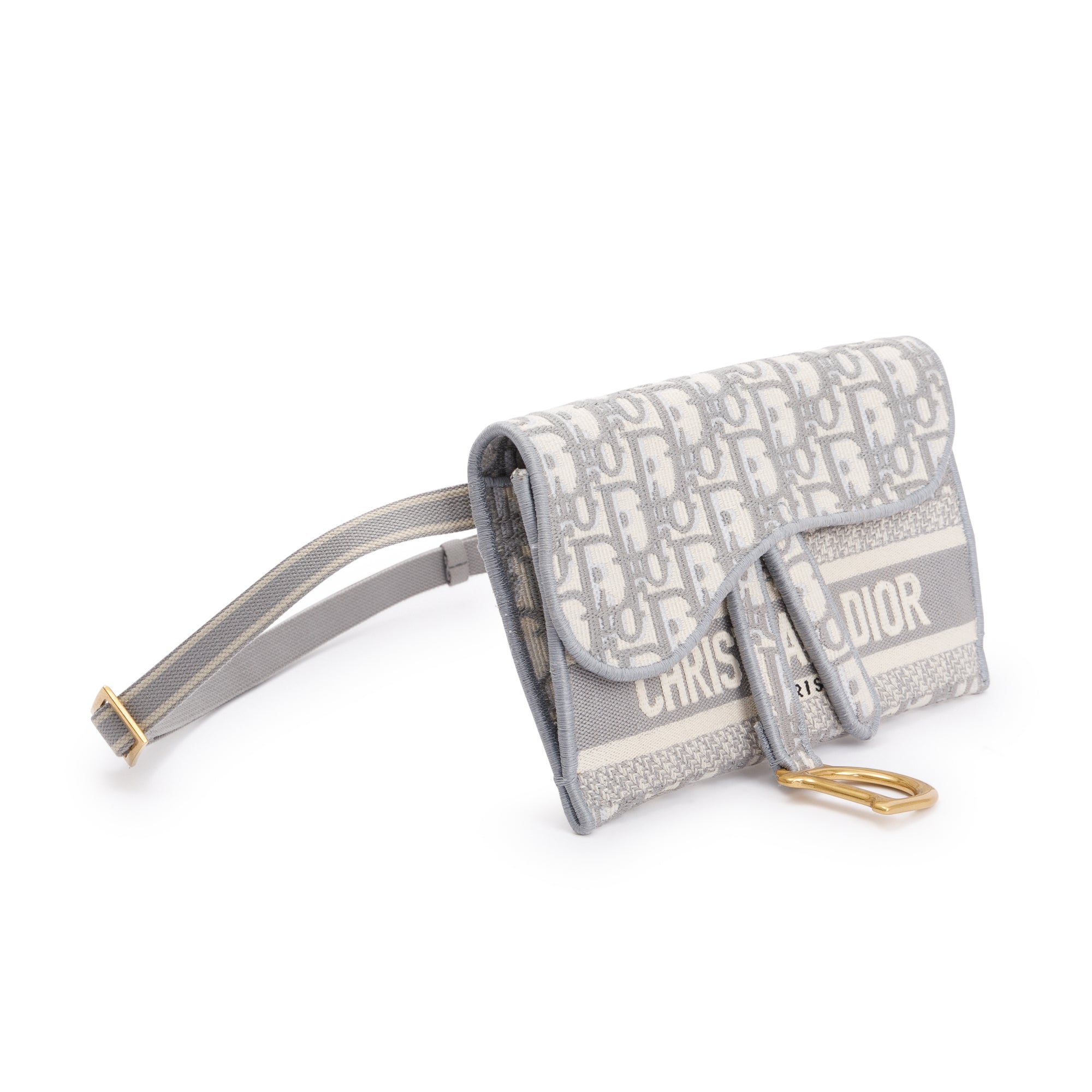 Christian Dior 2022 Grey Oblique Slim Saddle Belt Pouch w/ Box & Authenticity Card