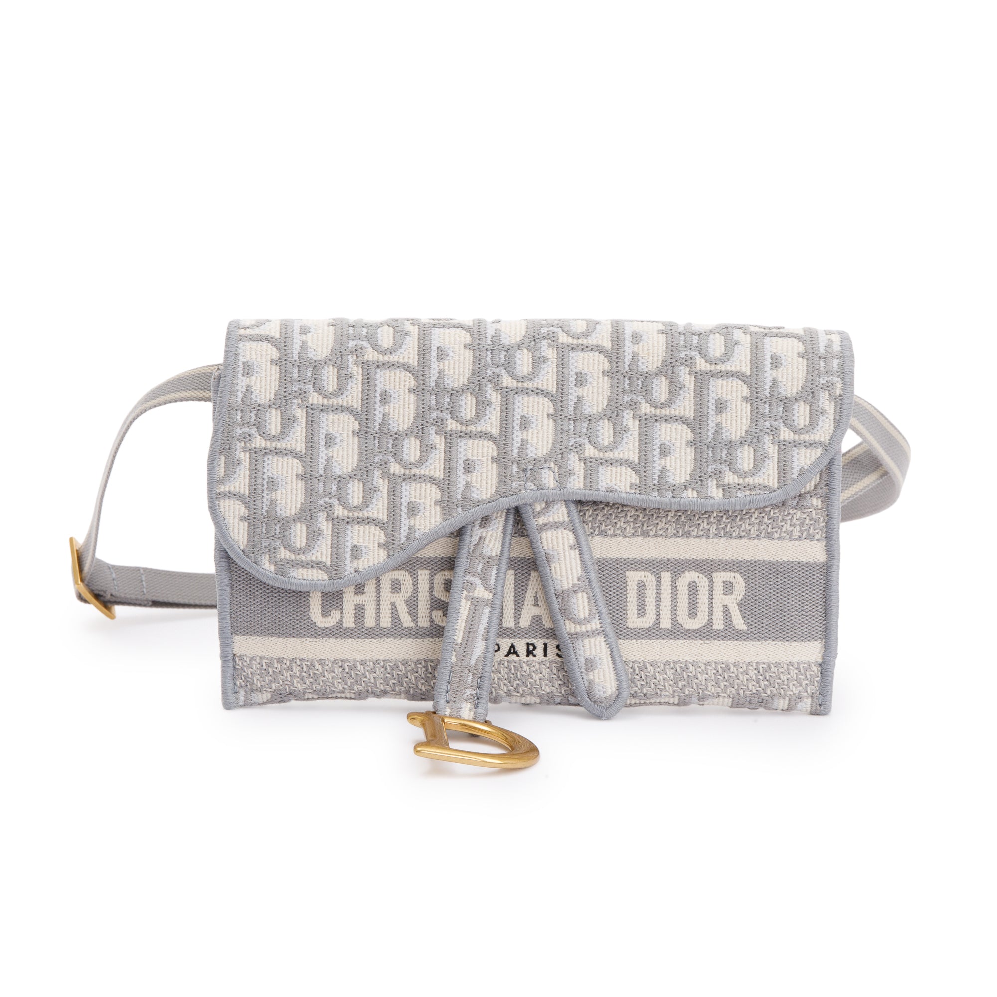 Christian Dior 2022 Grey Oblique Slim Saddle Belt Pouch w/ Box & Authenticity Card