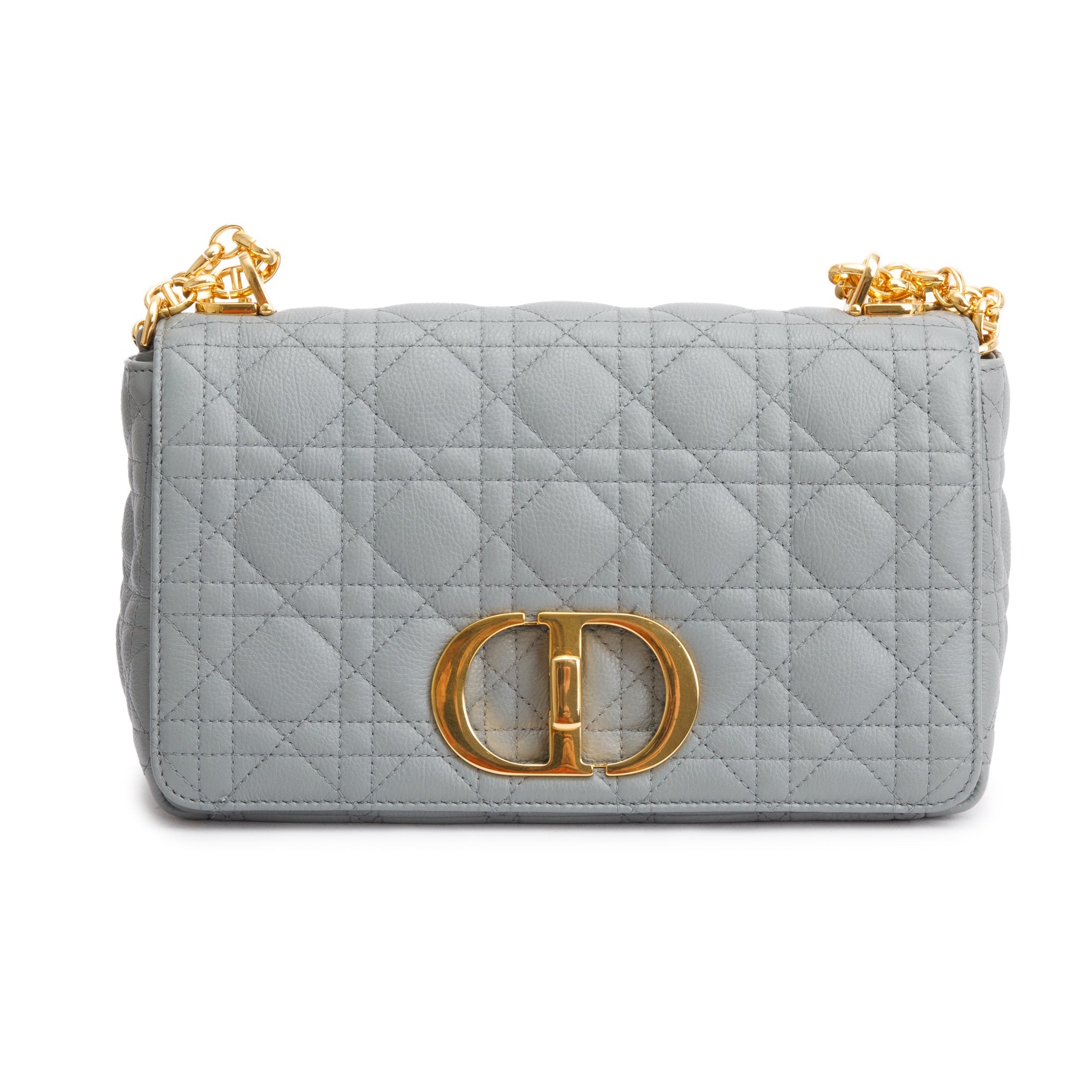 Christian Dior 2022 Grey Supple Cannage Calfskin Leather Medium Dior Caro Bag w/ Authenticity Card