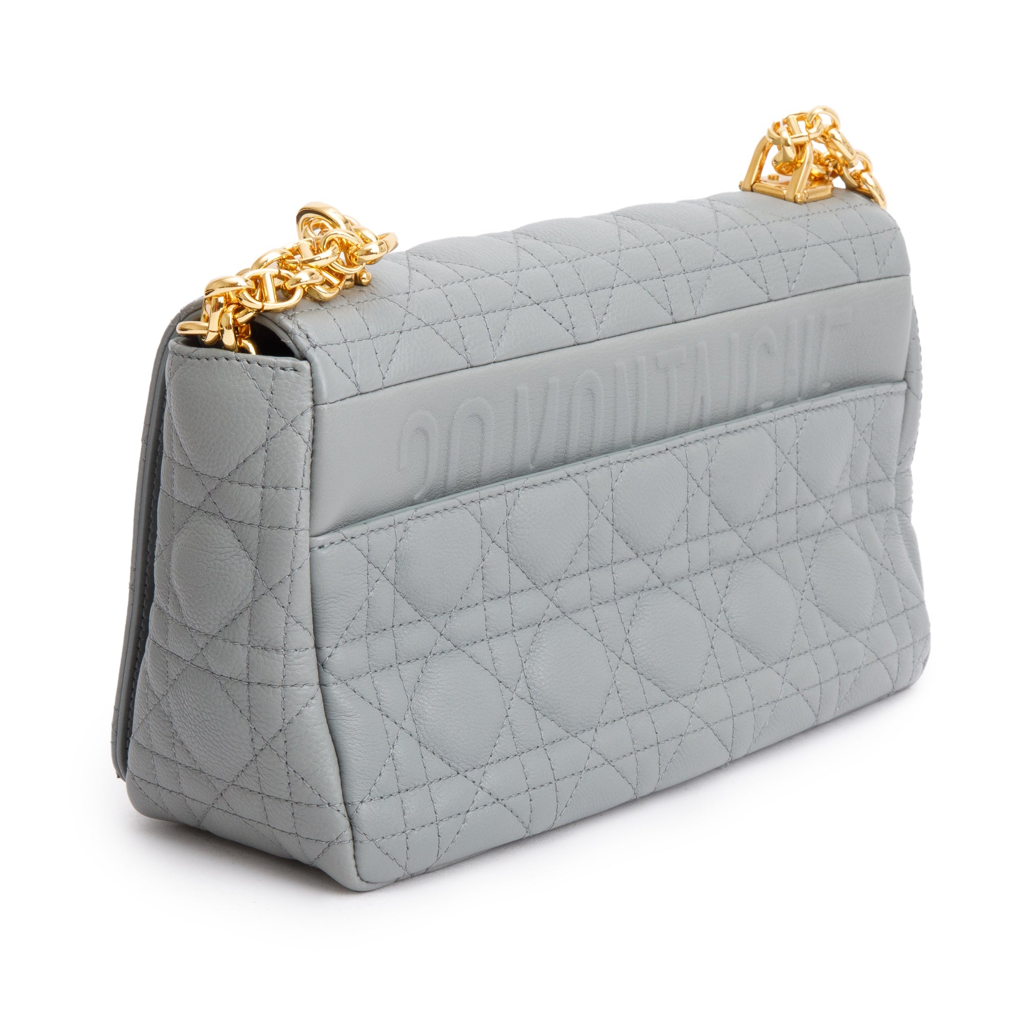 Christian Dior 2022 Grey Supple Cannage Calfskin Leather Medium Dior Caro Bag w/ Authenticity Card