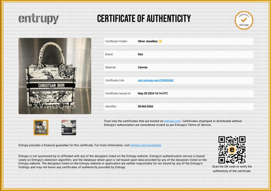 Christian Dior 2022 Latte & Black Toile de Jouy Zodiac Embroidery Small Book Tote