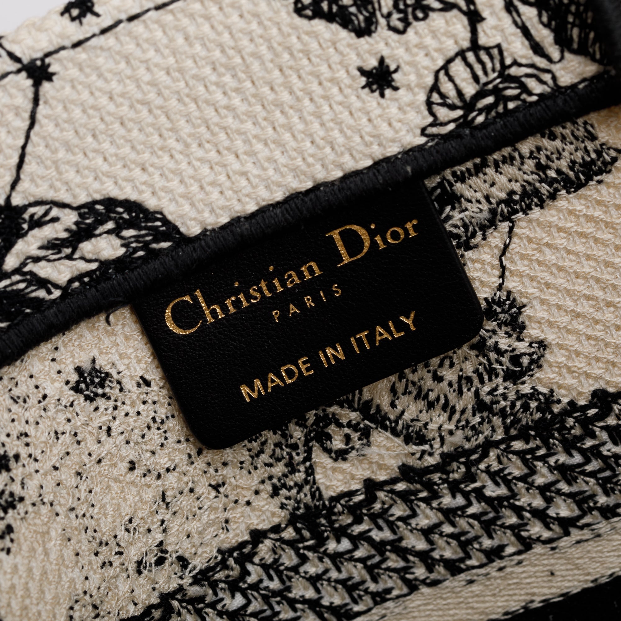 Christian Dior 2022 Latte & Black Toile de Jouy Zodiac Embroidery Small Book Tote