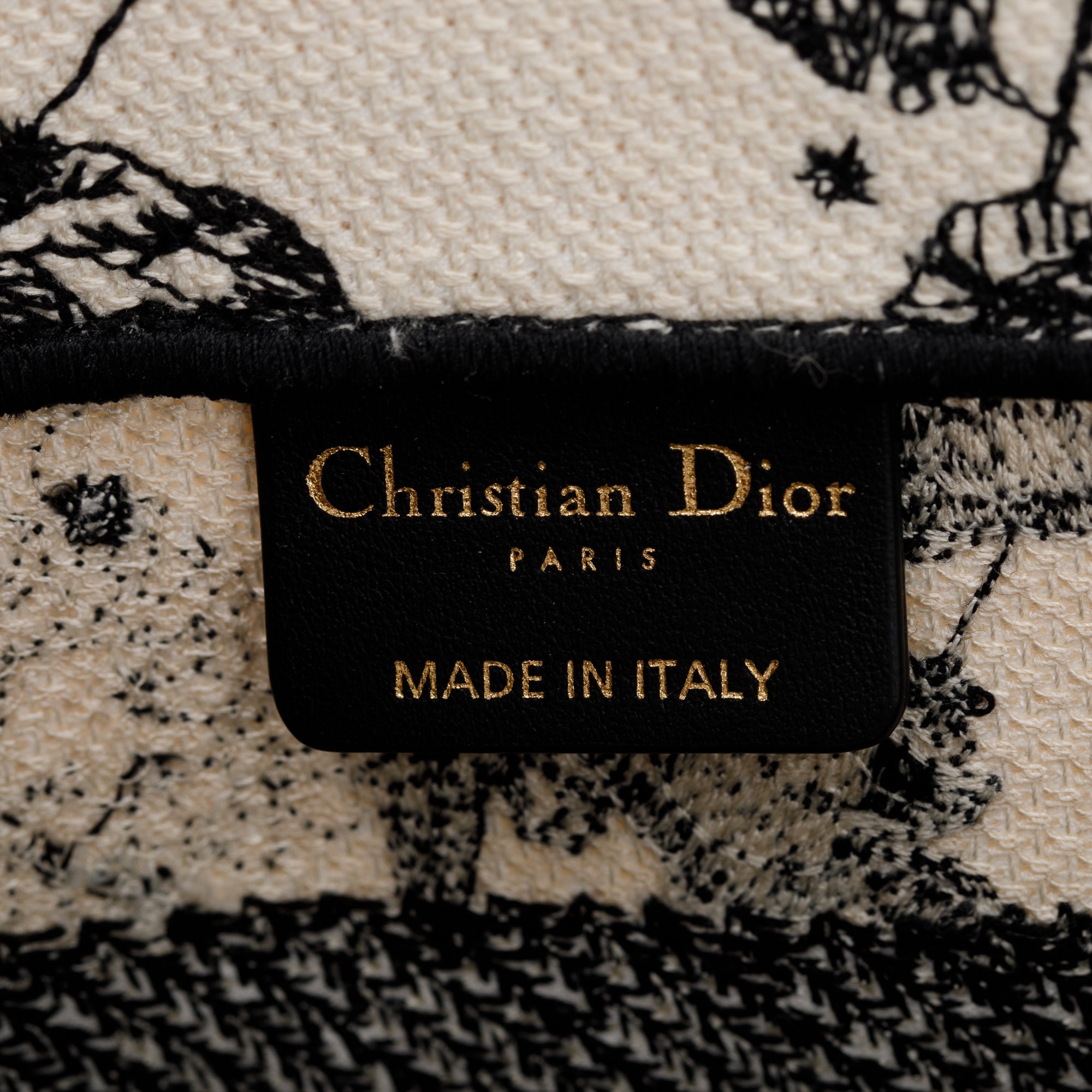 Christian Dior 2022 Latte & Black Toile de Jouy Zodiac Embroidery Small Book Tote