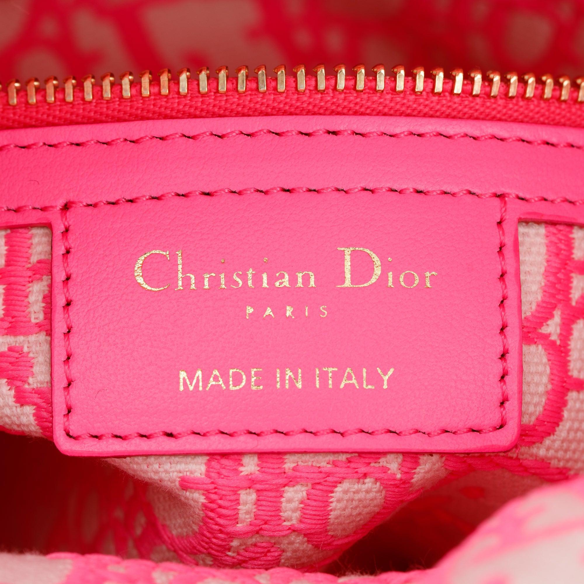 Christian Dior 2022 Natural Wicker Pink Oblique Medium Lady Dior Bag w/ Strap, Box & Authenticity Card