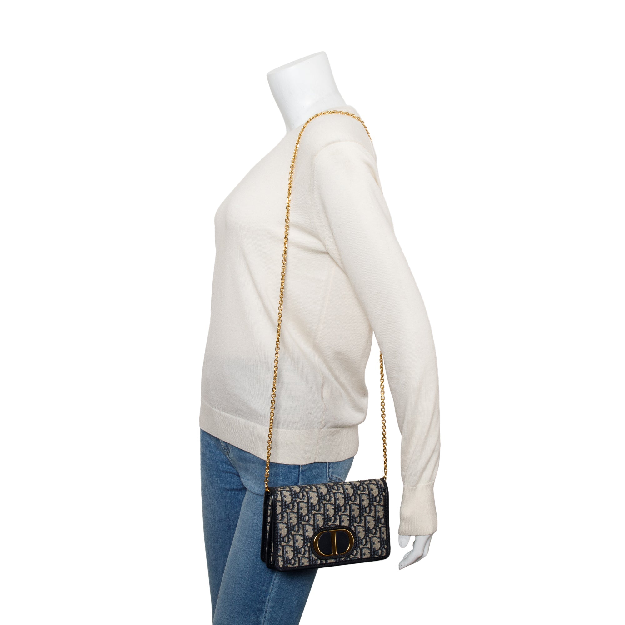 Christian Dior 2022 Navy Oblique 30 Montaigne 2-In-1 Pouch Bag