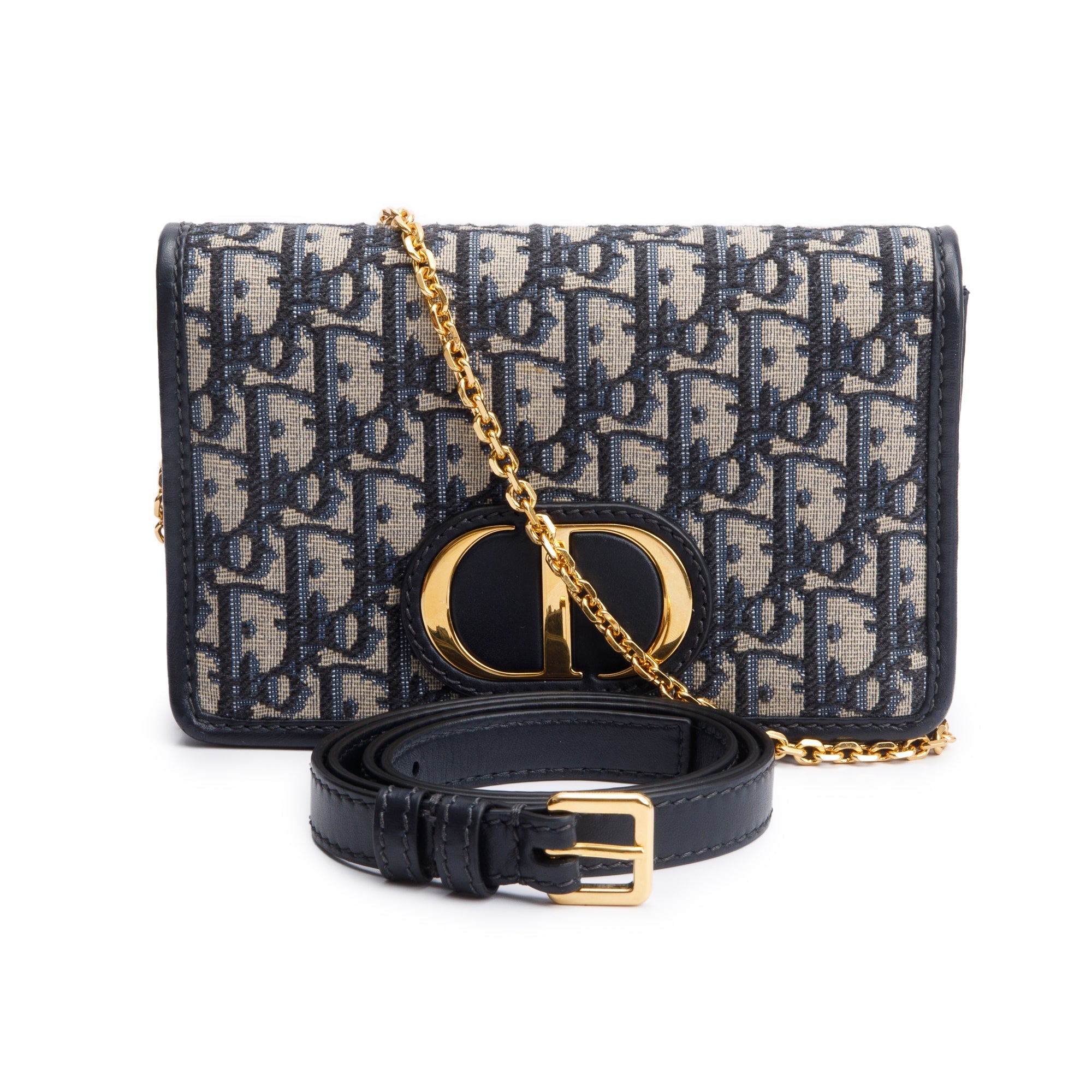Christian Dior 2022 Navy Oblique 30 Montaigne 2-In-1 Pouch Bag