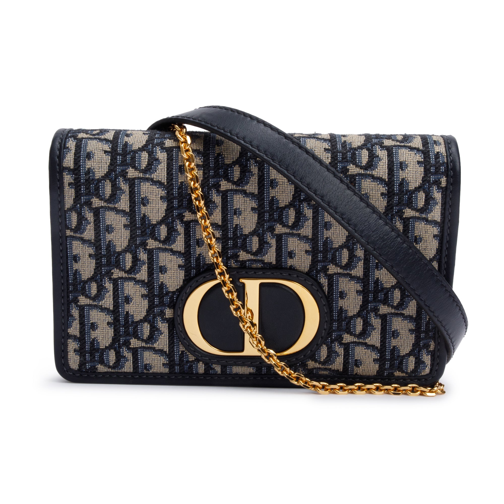 Christian Dior 2022 Navy Oblique 30 Montaigne 2-In-1 Pouch Bag w/ Box & Authenticity Card