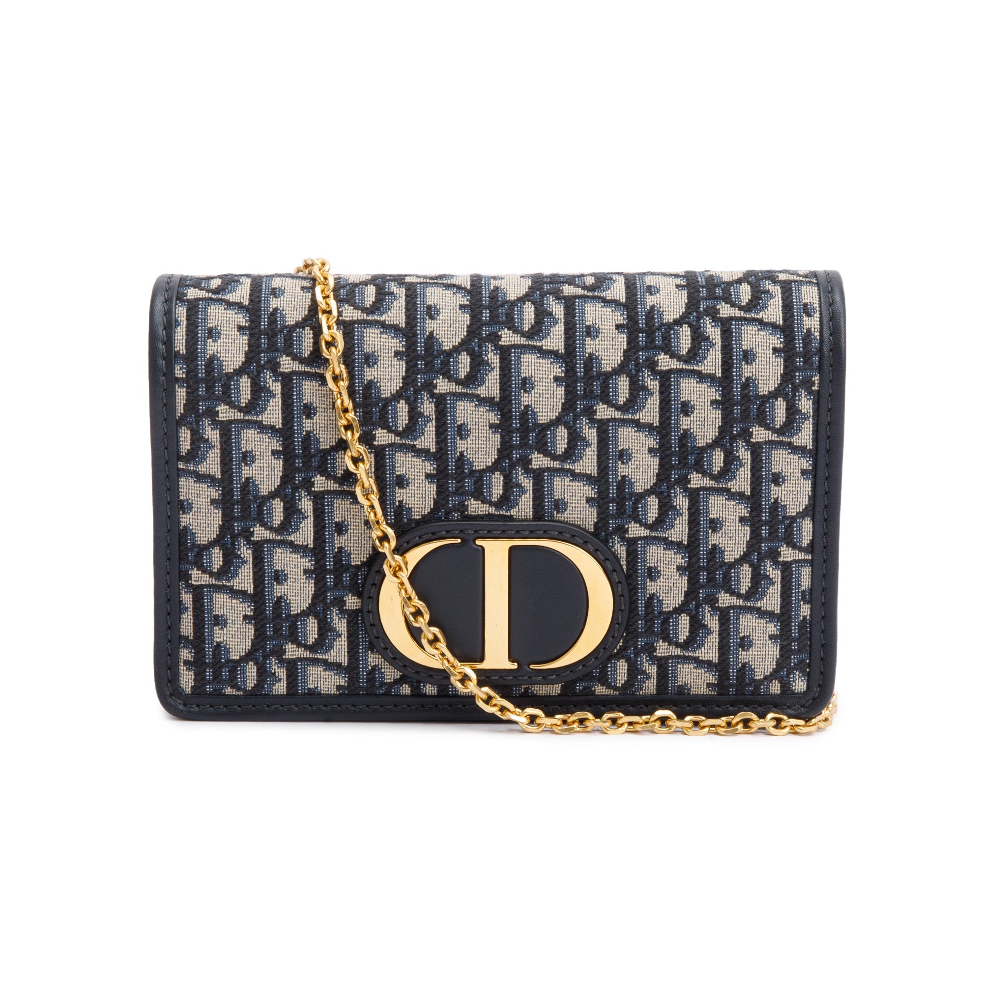 Christian Dior 2022 Navy Oblique 30 Montaigne 2-In-1 Pouch Bag w