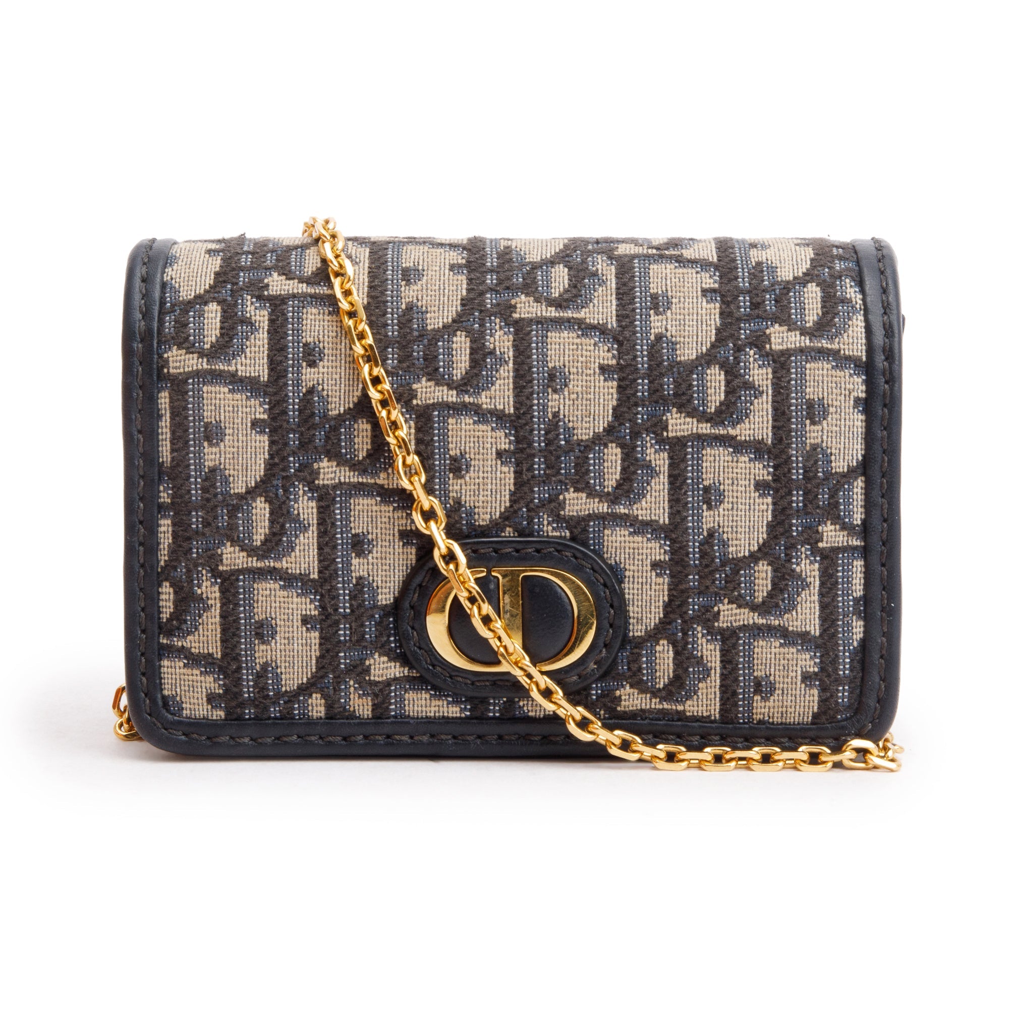 Christian Dior 2022 Navy Oblique Nano 30 Montaigne 2-In-1 Pouch Bag w/ Box & Authenticity Card
