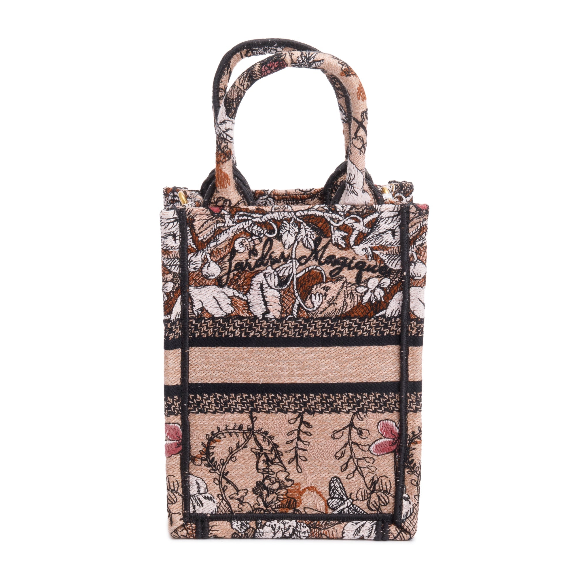 Christian Dior 2022 Pink Jardin Magique Embroidered Mini Vertical Book Tote w/ Strap, Box & Authenticity Card