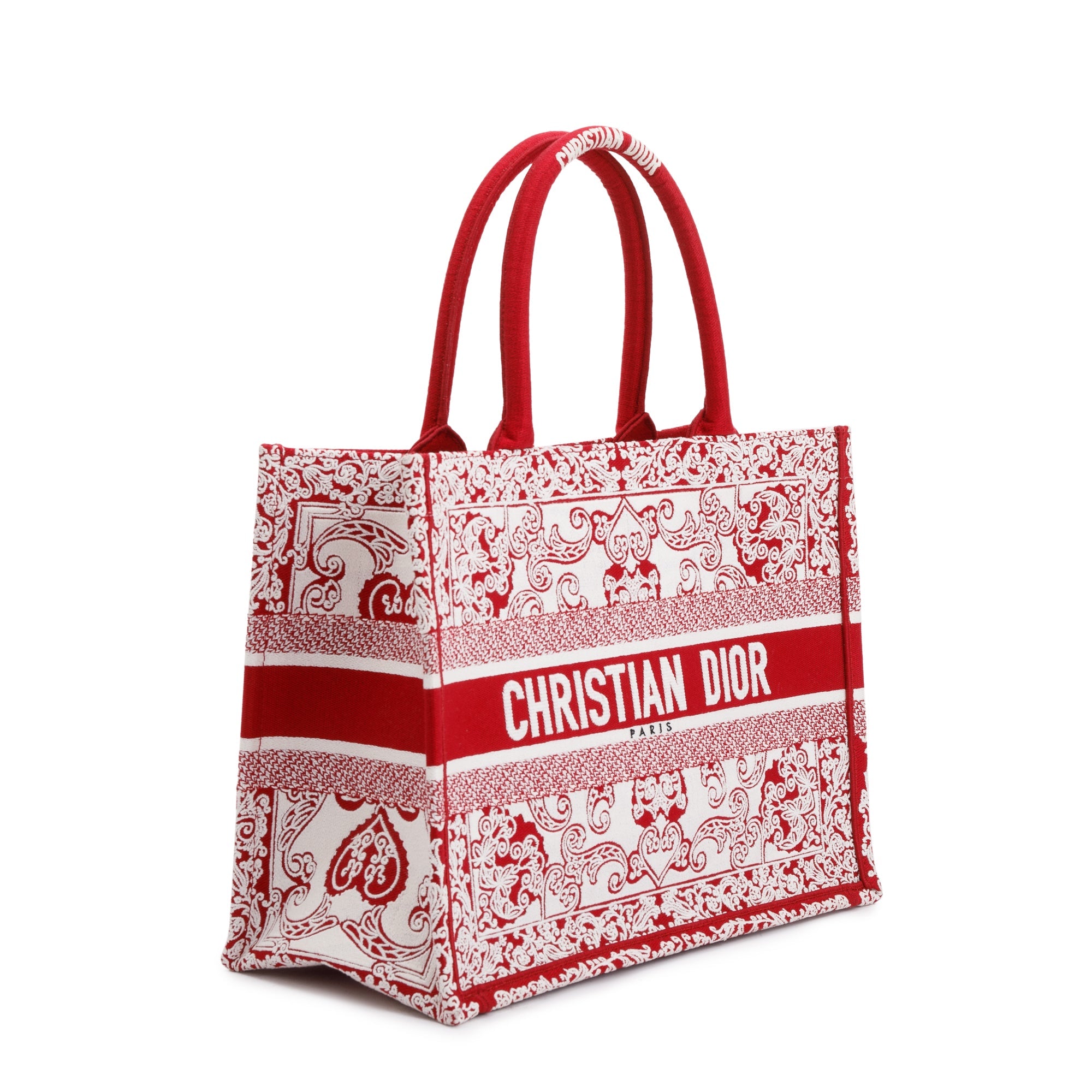 Christian Dior 2022 Red & White Bandana Embroidery Medium Book Tote