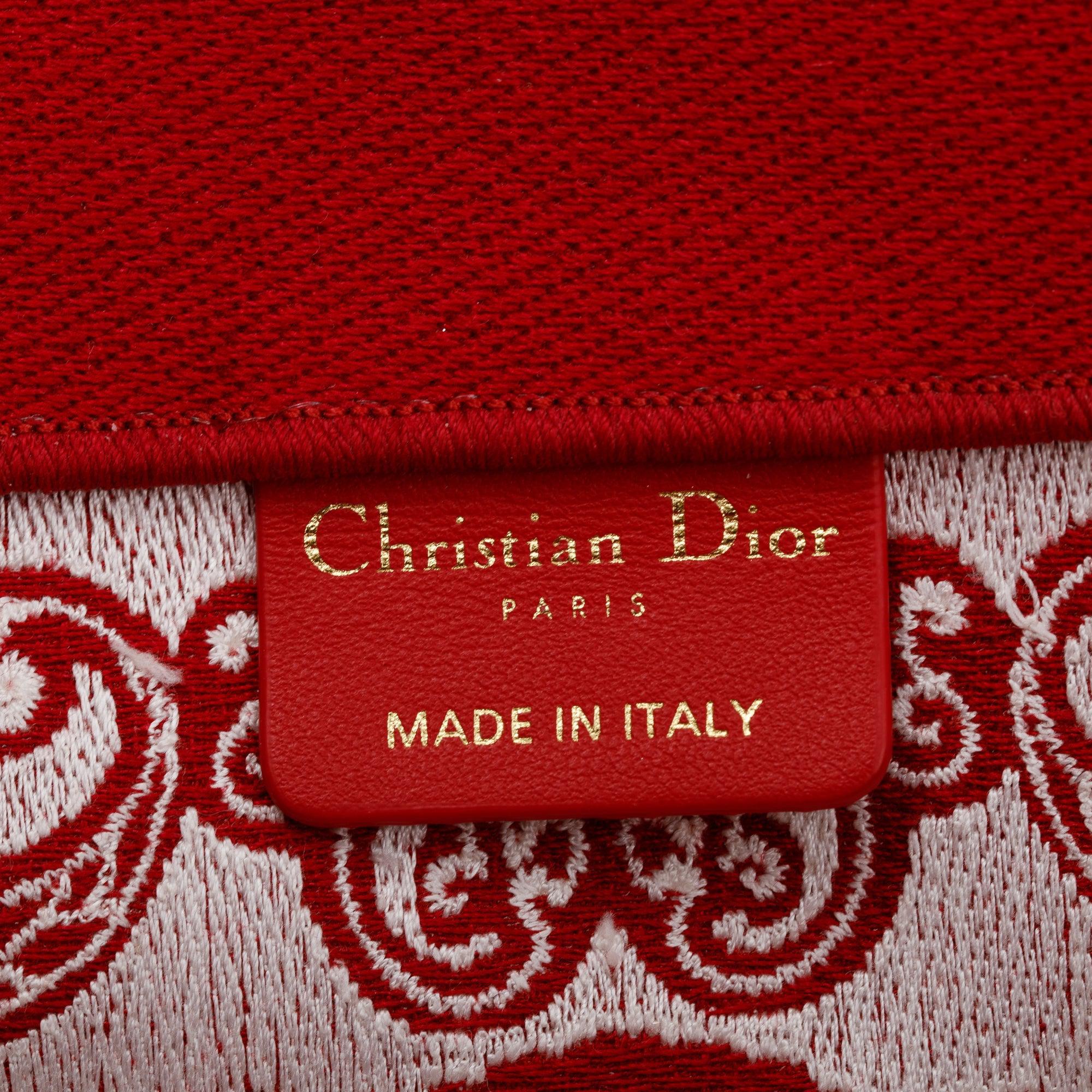 Christian Dior 2022 Red & White Bandana Embroidery Medium Book Tote