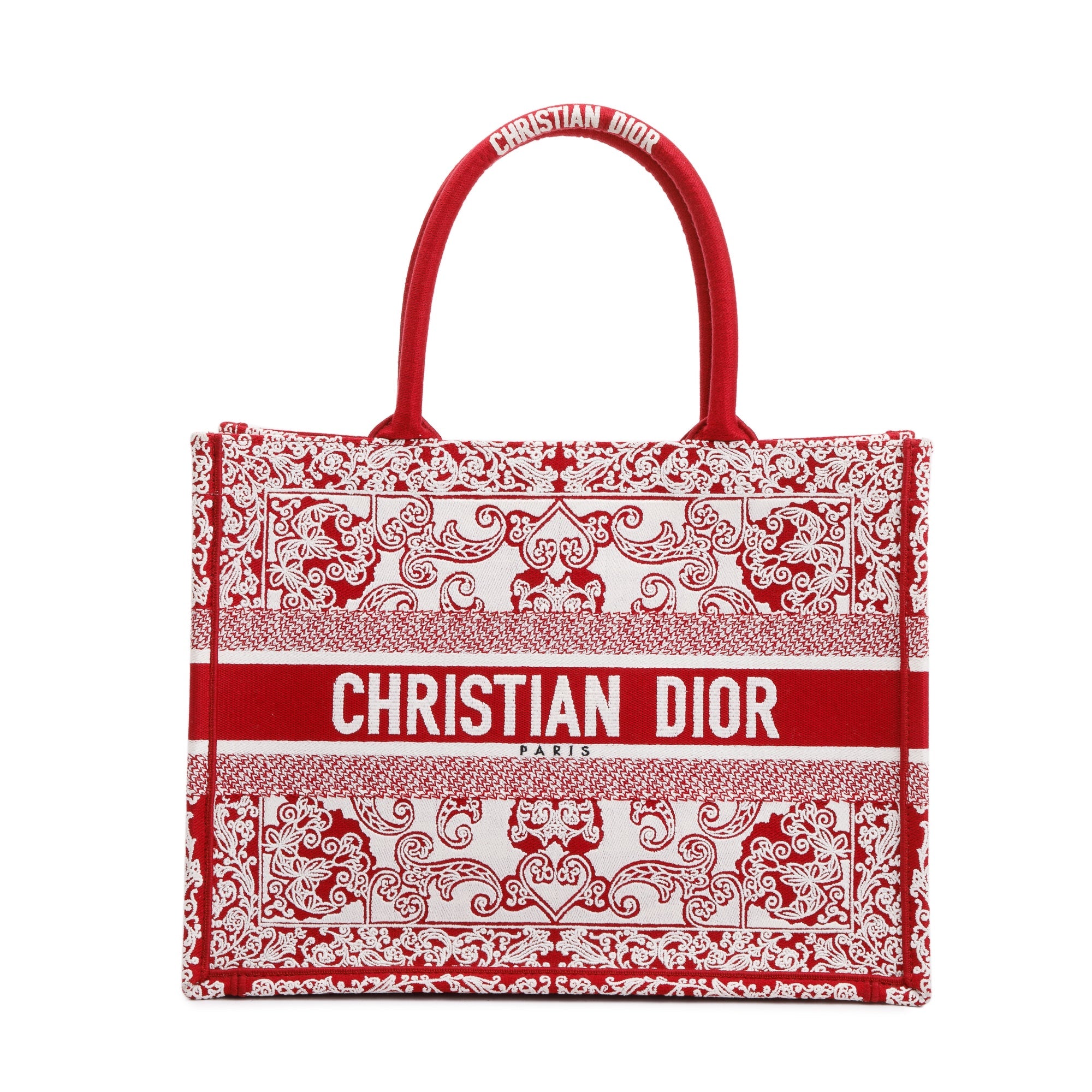 Christian Dior 2022 Red & White Bandana Embroidery Medium Book Tote