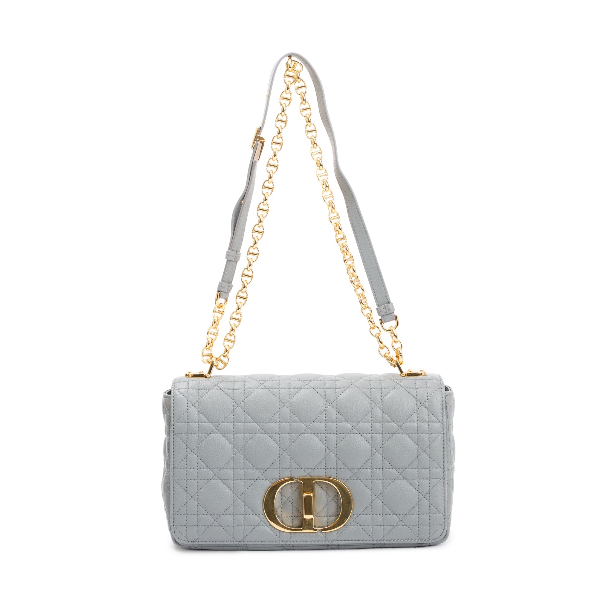 Christian Dior 2022 Stone Gray Supple Cannage Calfskin Leather Medium Dior Caro Bag w/ Authenticity Card