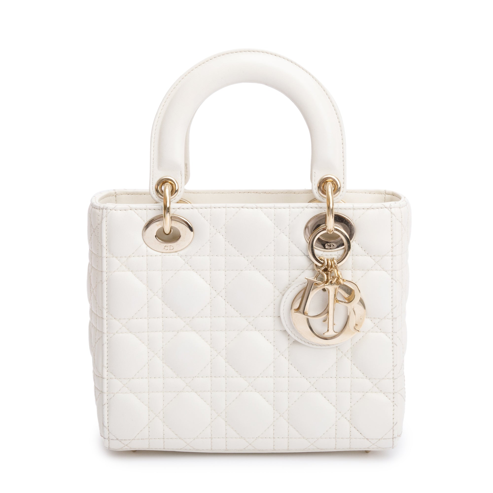 Christian Dior 2022 White Cannage Lambskin Leather Small Lady Dior My AbCDior Bag w/ Box & Authenticity Card