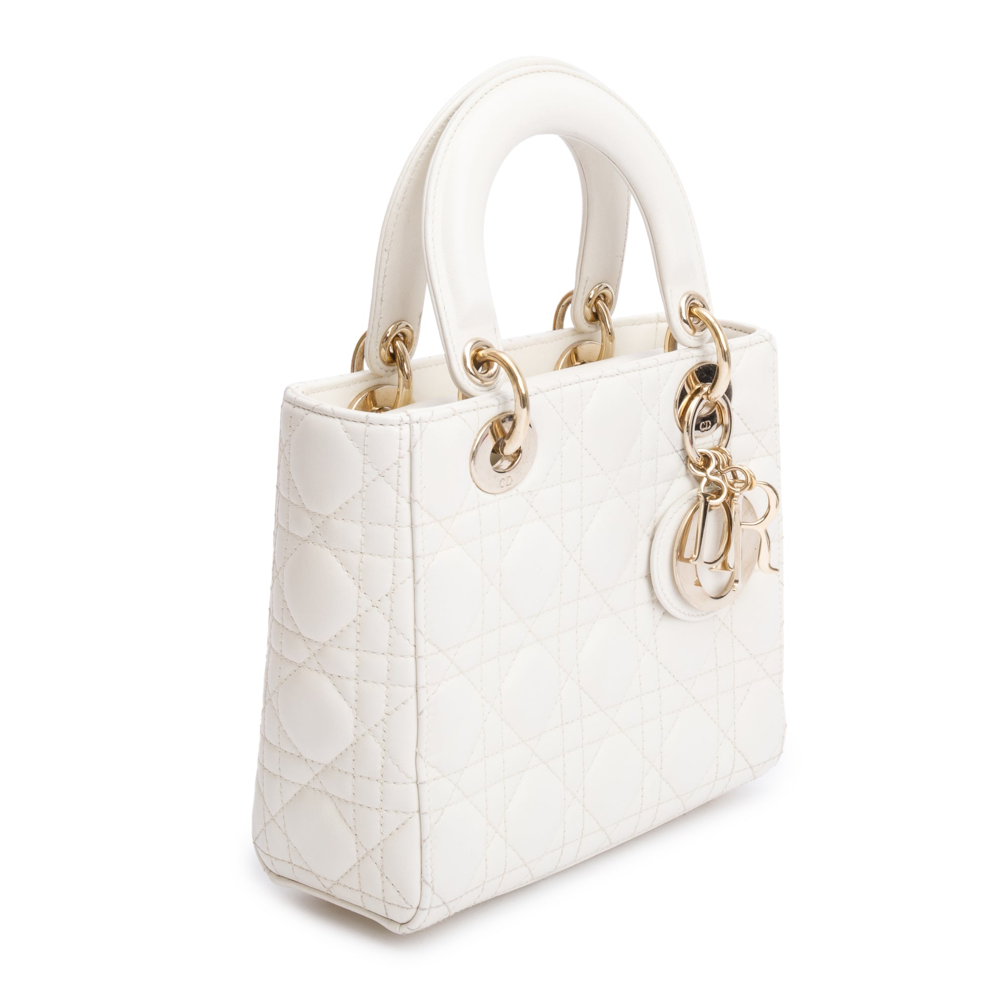 Christian Dior 2022 White Cannage Lambskin Leather Small Lady Dior My AbCDior Bag w/ Box & Authenticity Card