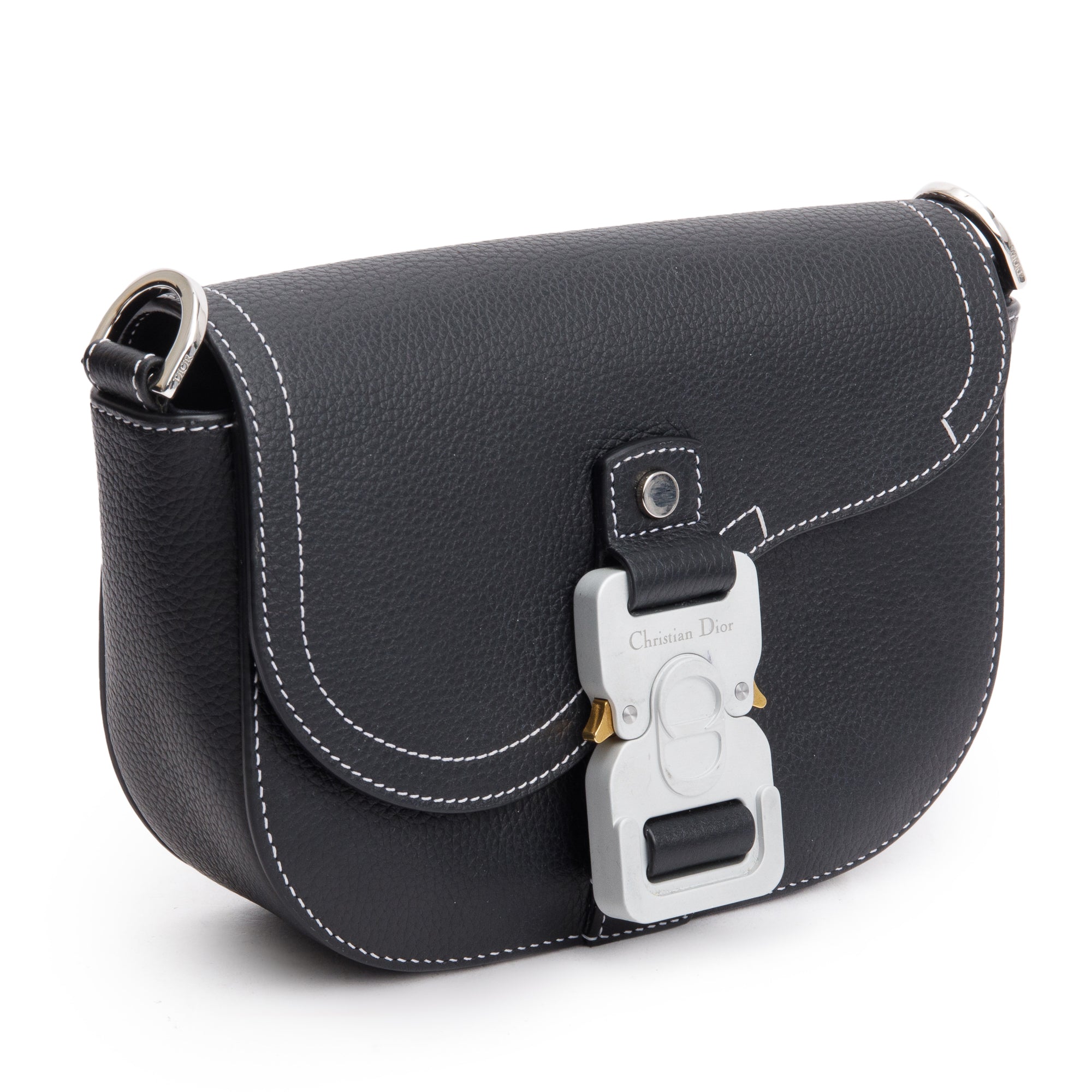 Christian Dior 2023 Black Calfskin Leather Mini Saddle Messenger Bag w/ Receipt