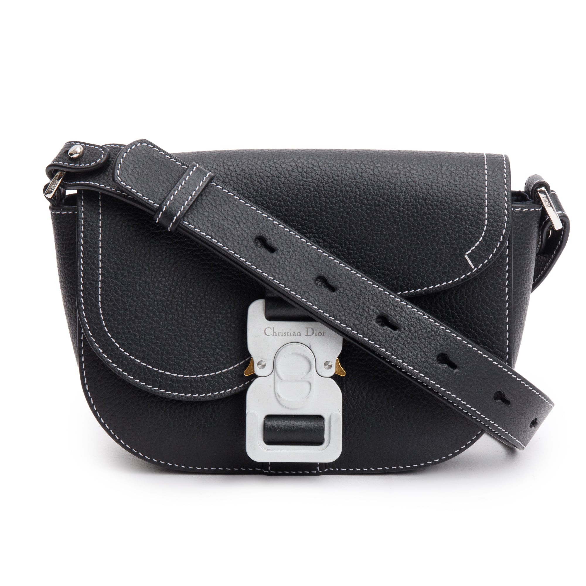Christian Dior 2023 Black Calfskin Leather Mini Saddle Messenger Bag w/ Receipt
