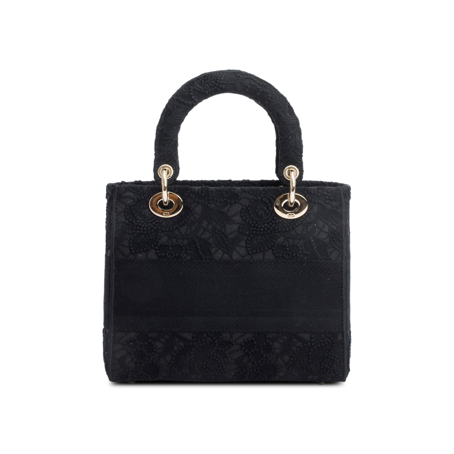 Christian Dior 2023 Black Canvas Medium Lady D-Lace Bag w/ Strap & Box