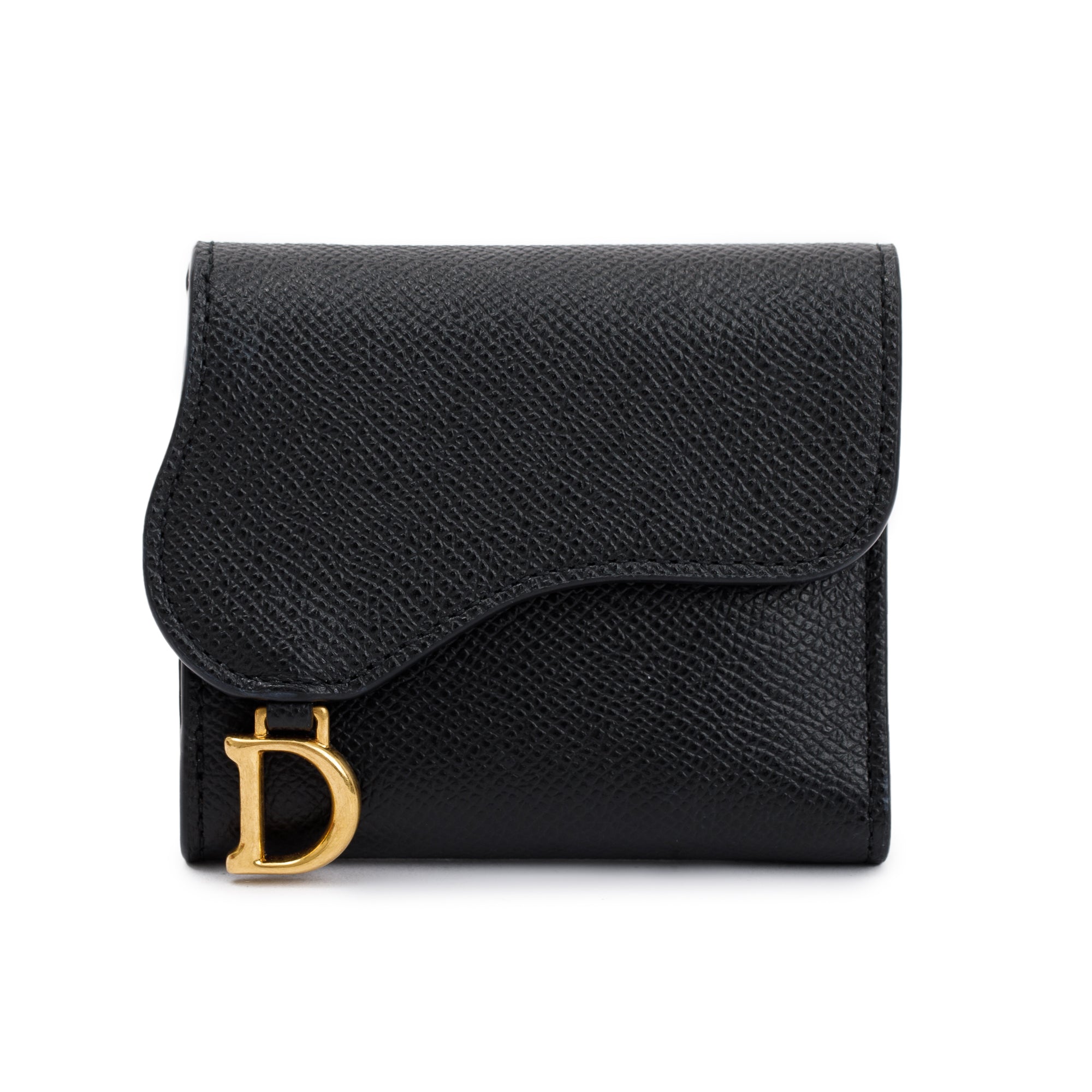Christian Dior 2023 Black Leather Saddle Lotus Wallet w/ Box