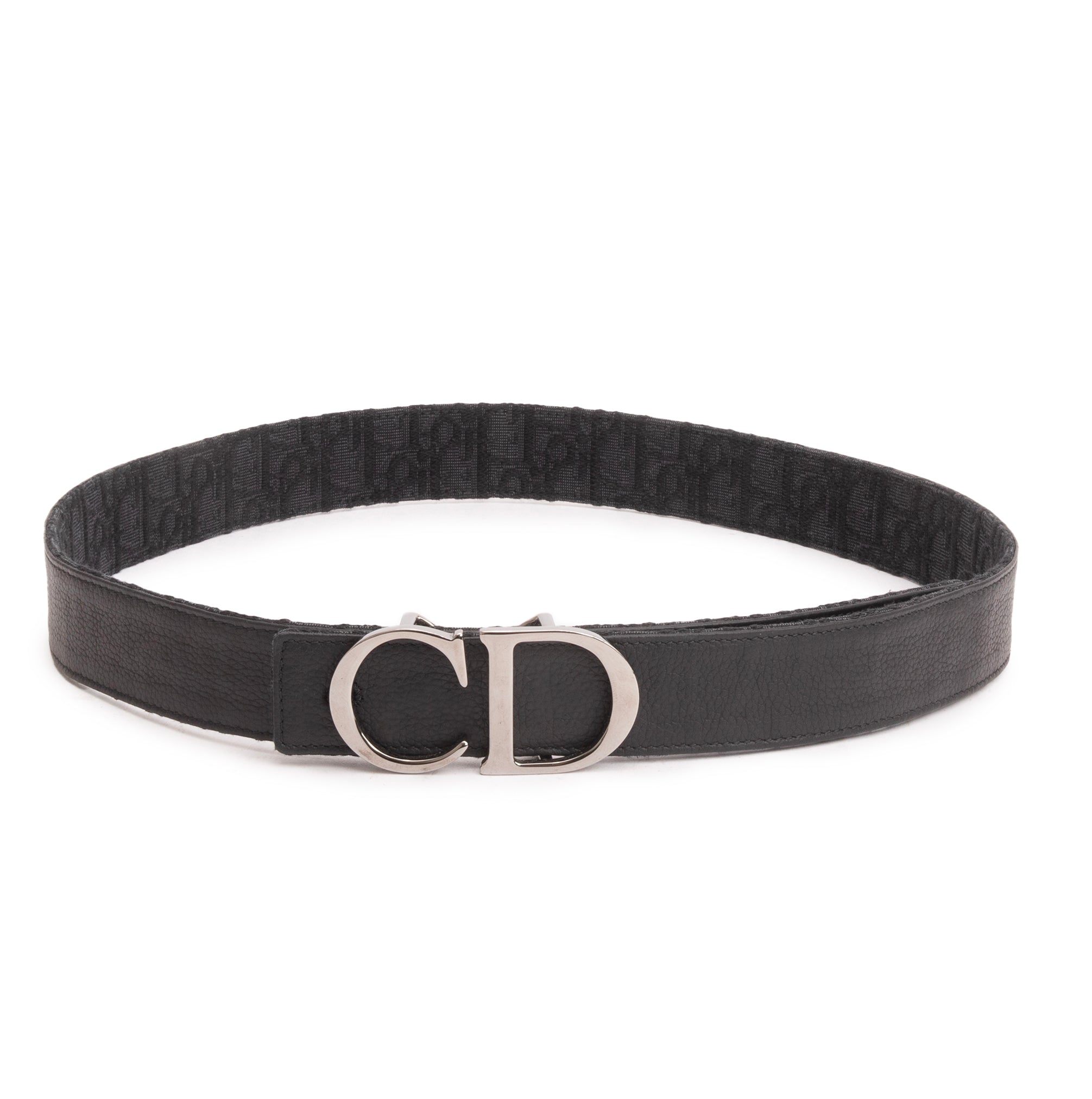 Christian Dior 2023 Black Oblique Galaxy & Calf Leather Reversible Belt with 'CD Icon' Buckle