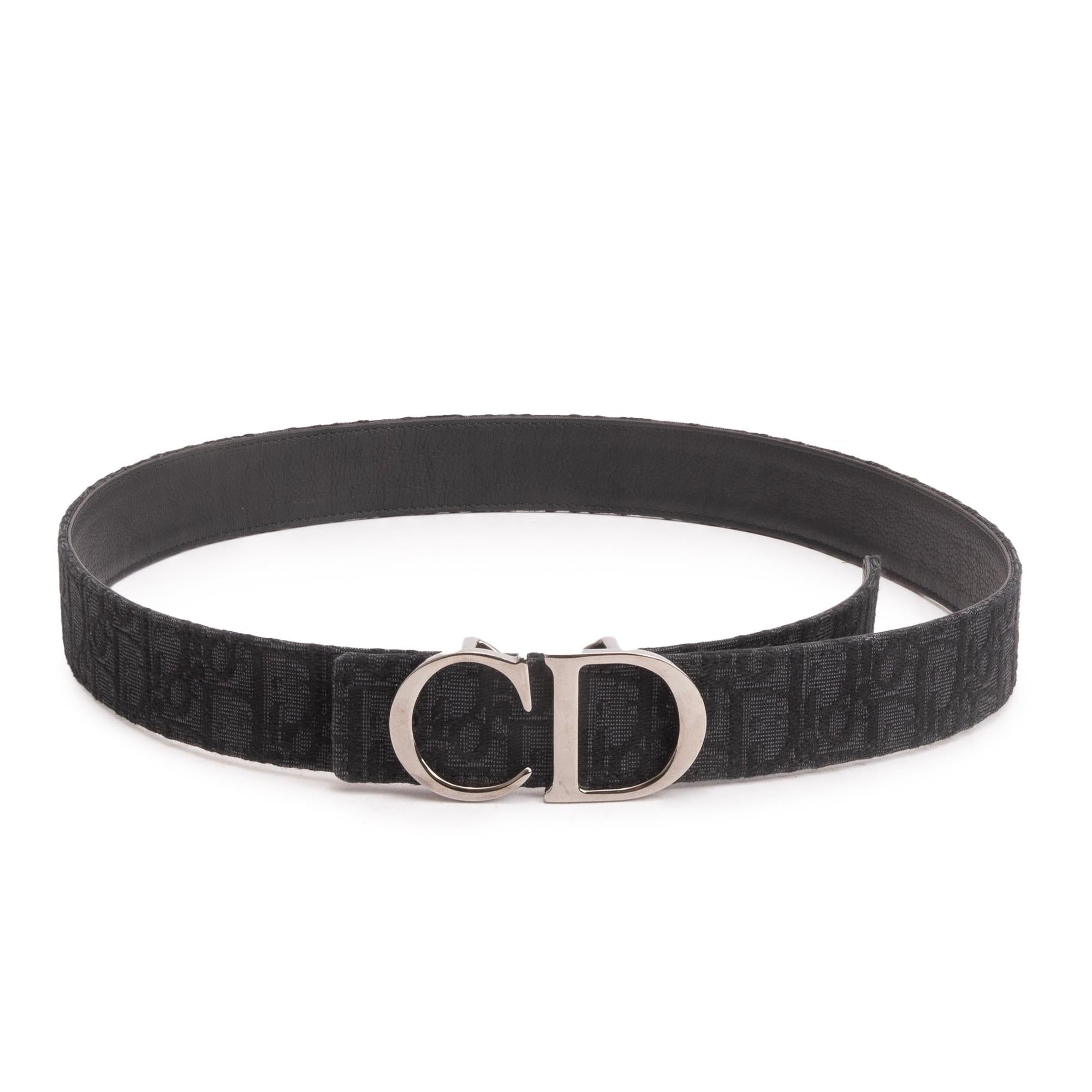 Christian Dior 2023 Black Oblique Galaxy & Calf Leather Reversible Belt with 'CD Icon' Buckle