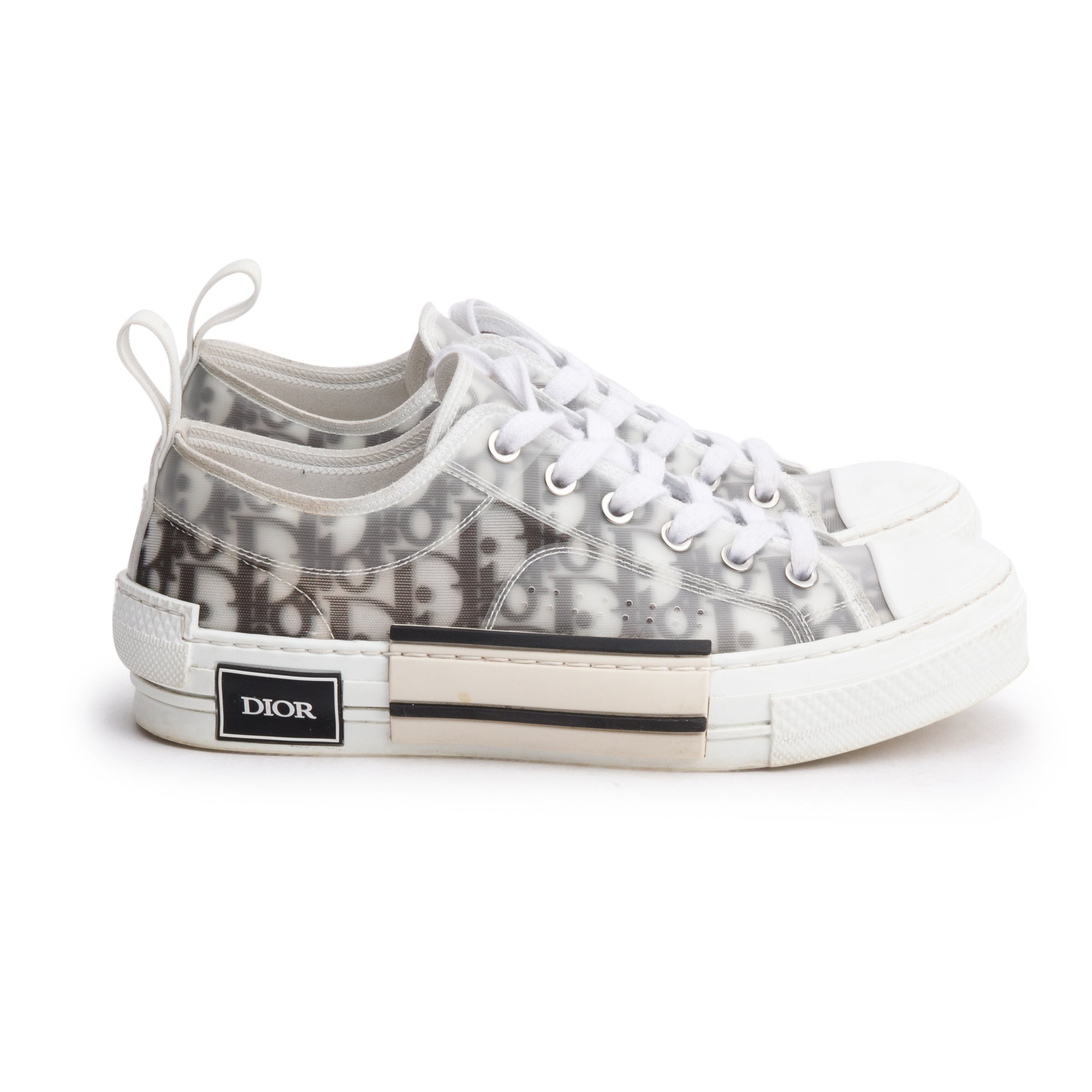 Christian Dior 2023 Black/White Oblique Transparent Canvas B23 Low Sneakers, Size 38 w/ Box & Receipt