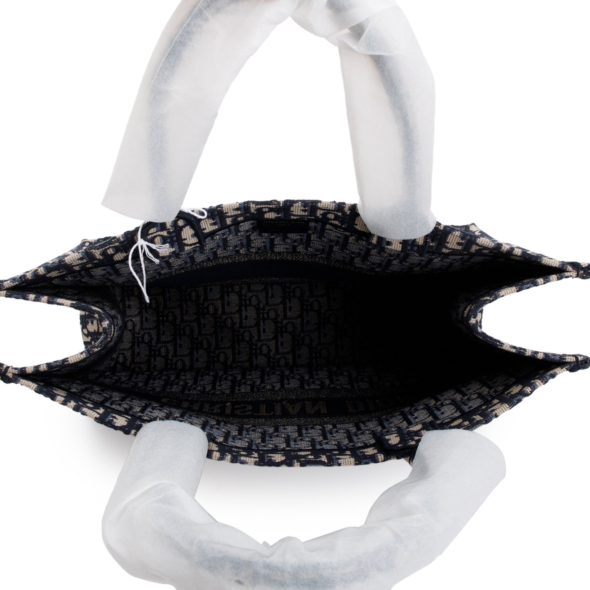 Christian Dior 2023 Ecru and Blue Dior Oblique Embroidery Large Book Tote