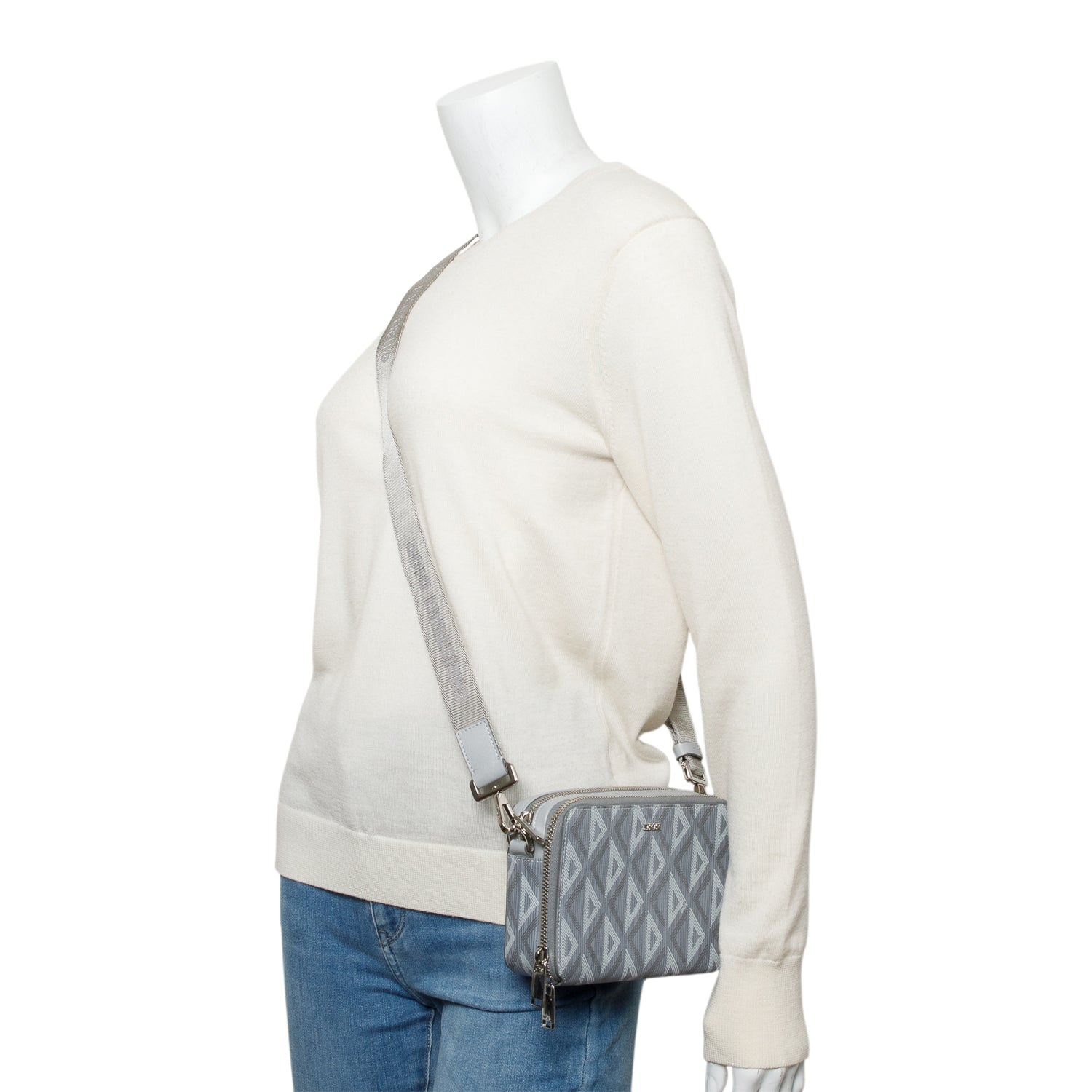 Christian Dior 2023 Grey CD Diamond Coated Canvas Crossbody Pouch w/ Strap