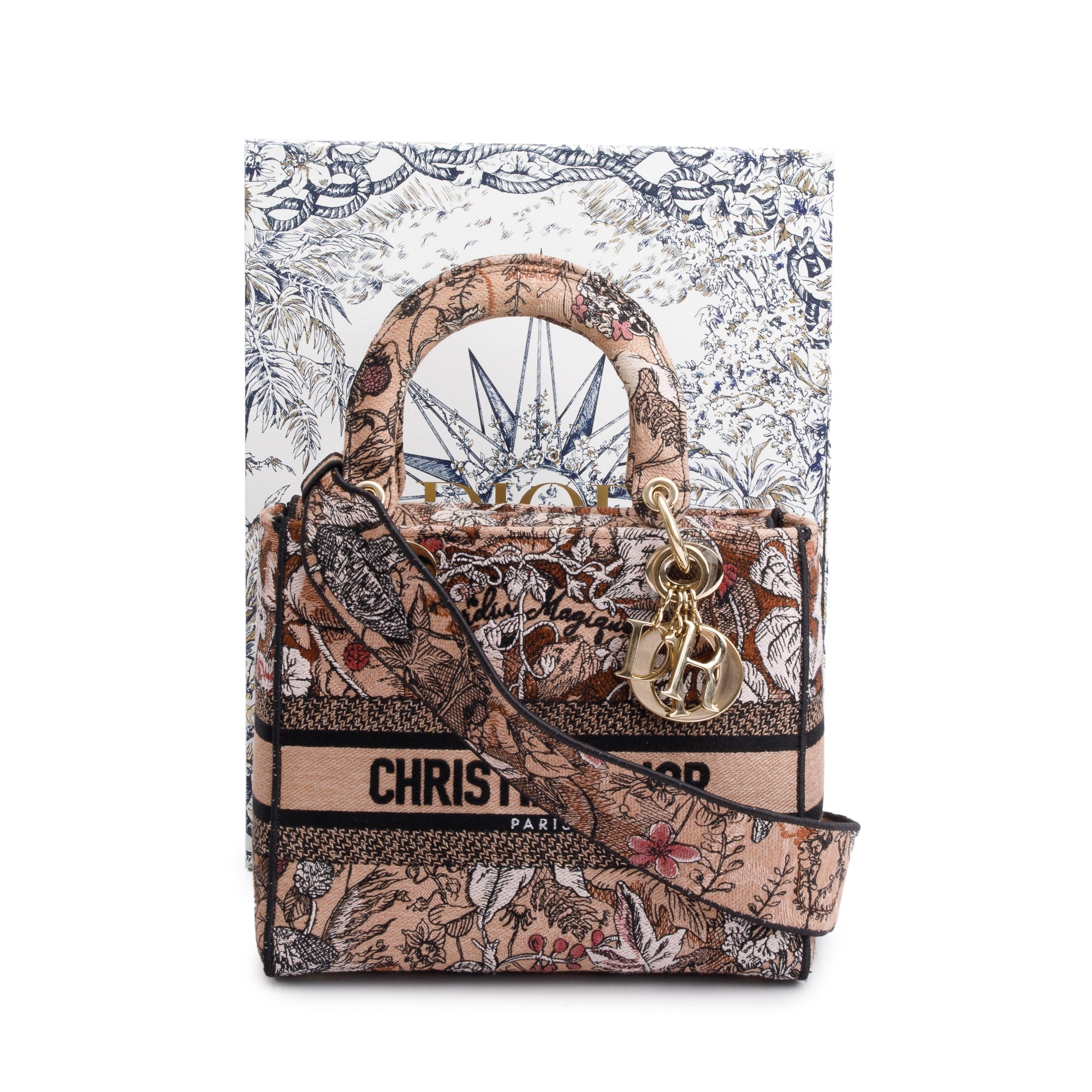 Christian Dior 2023 Jardin Magique Embroidery Medium Lady D-Lite Bag w/ Box, Receipt & Strap