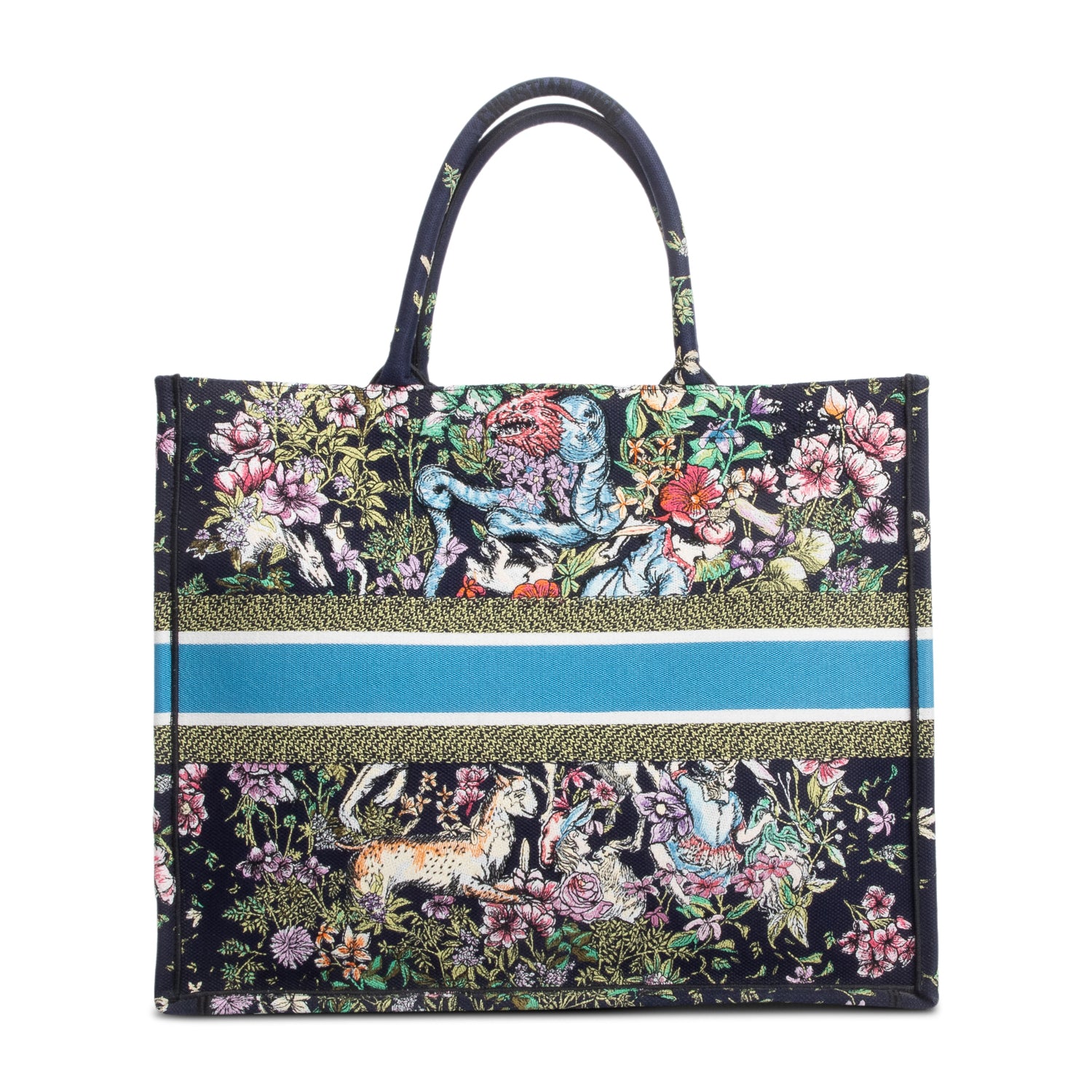 Christian Dior 2023 Navy Multicolor Toile De Jouy D-Constellation Embroidery Large Book Tote