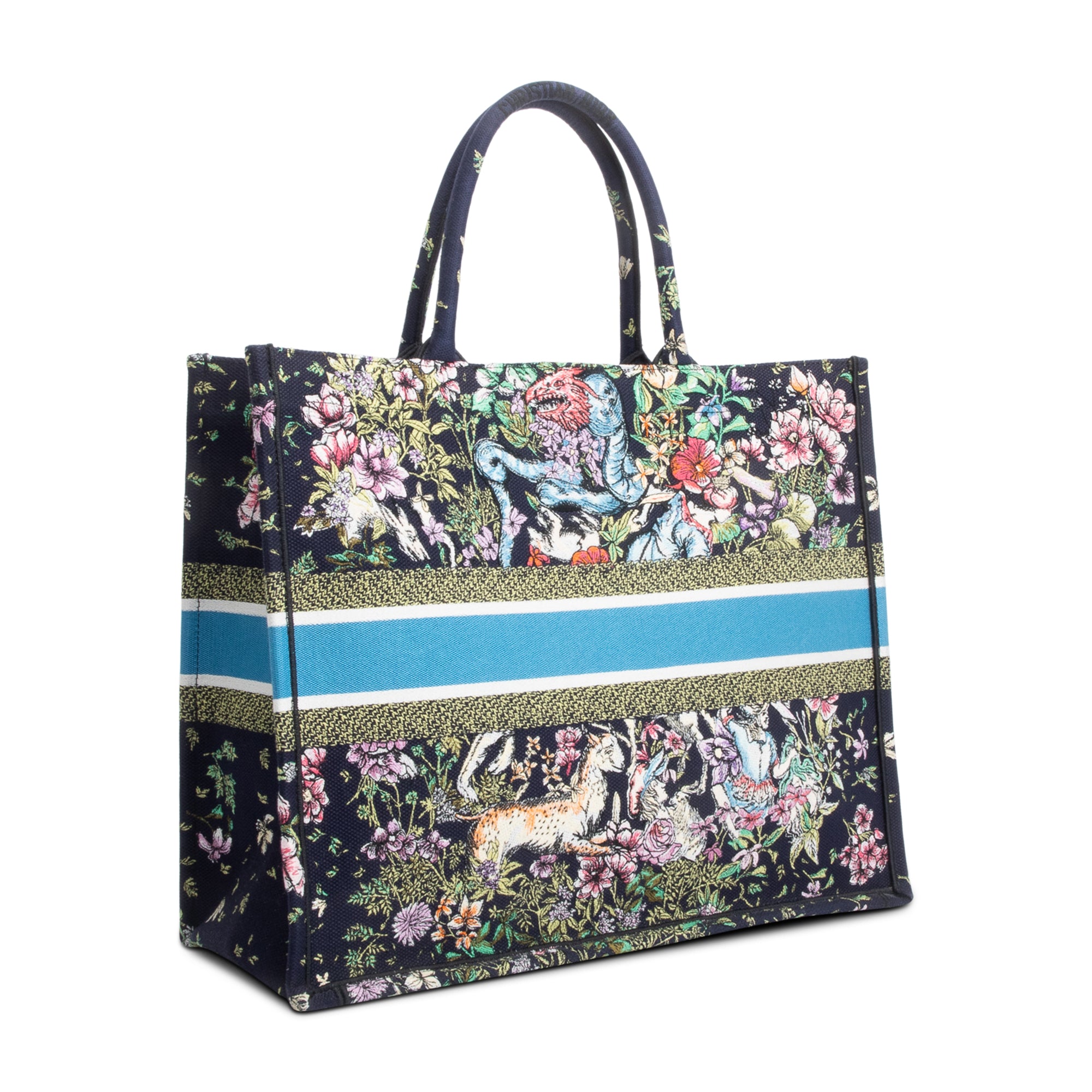 Christian Dior 2023 Navy Multicolor Toile De Jouy D-Constellation Embroidery Large Book Tote